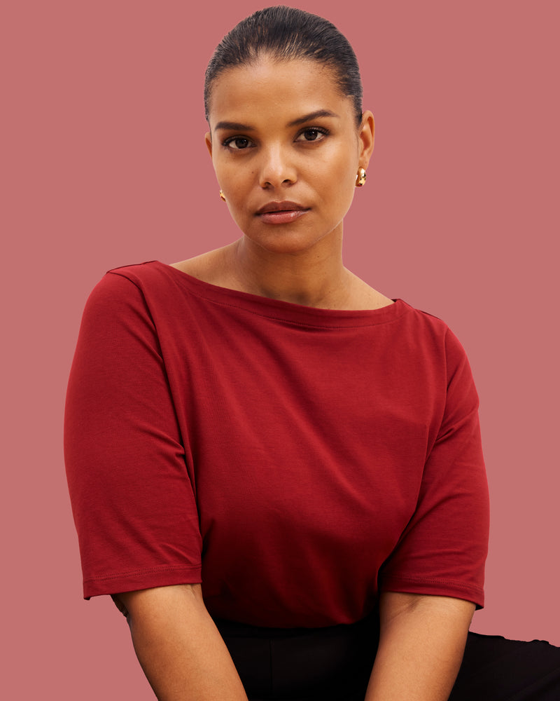 Bella Boatneck Tee - Garnet