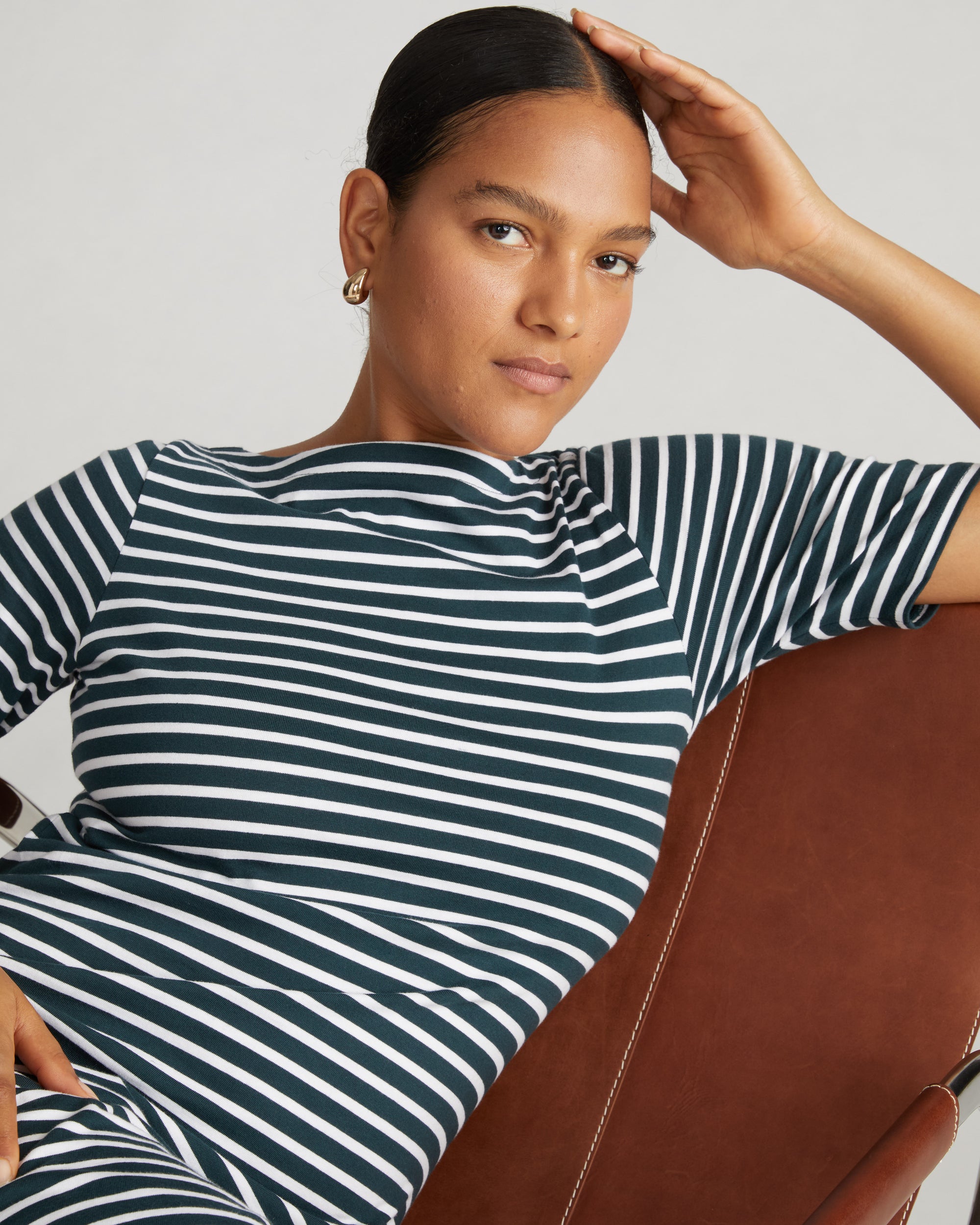 Belle Breton Stripe Jersey Dress - Deep Sea/White Stripe | Plus Size & Straight Size Women's Fashion | Universal Standard