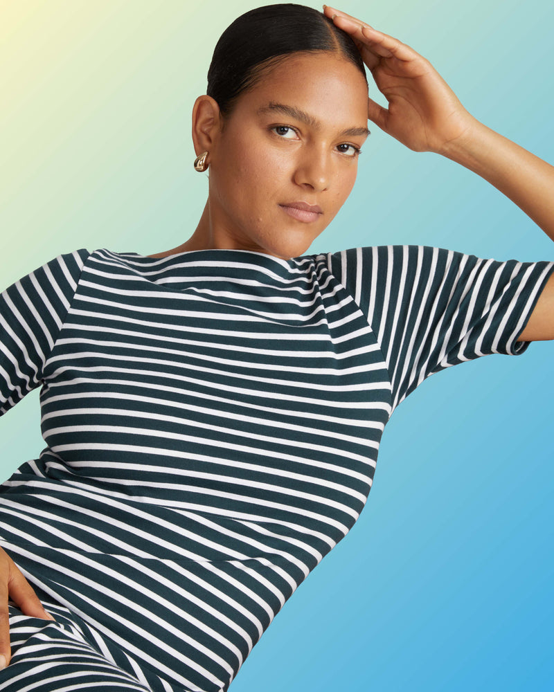 Belle Breton Stripe Jersey Dress - Deep Sea/White Stripe