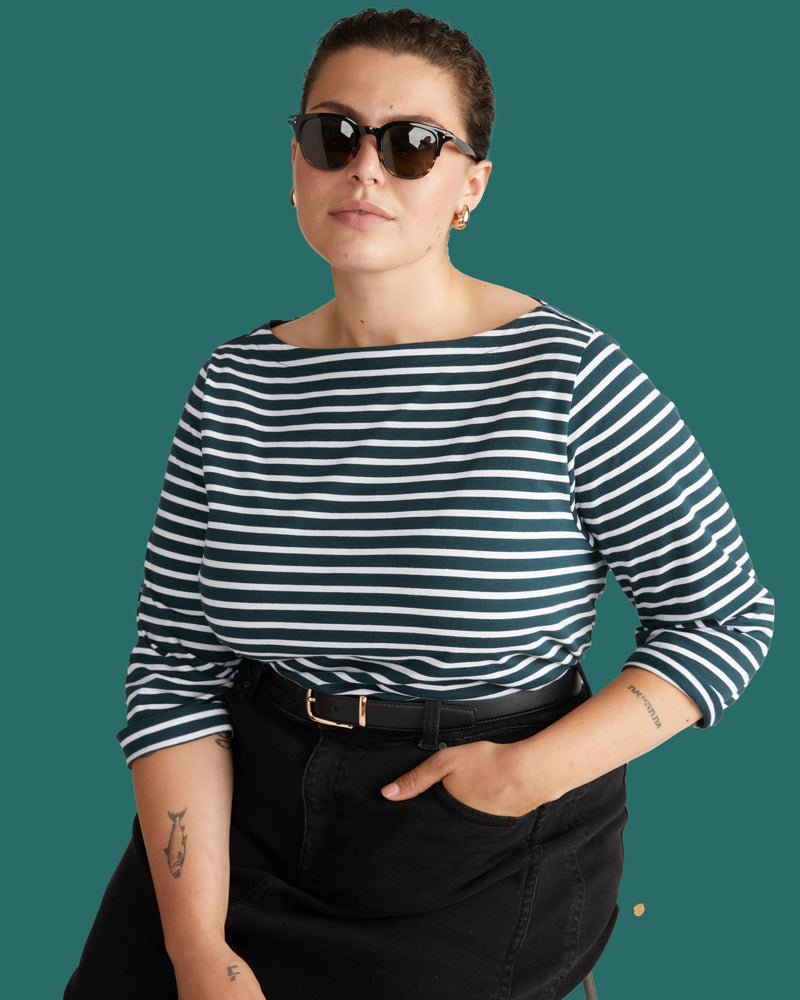 Belle Breton Stripe Jersey Tee - Deep Sea/White Stripe