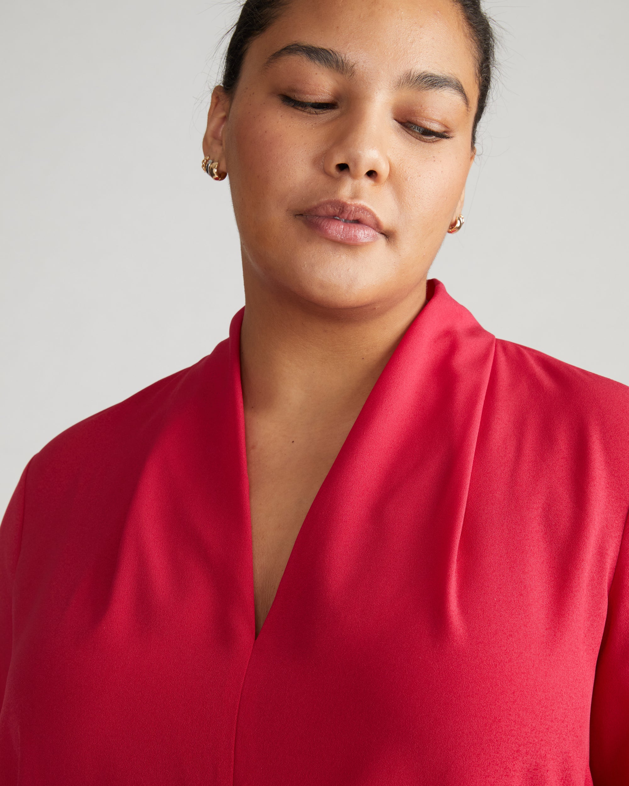 Better-Than-Silk Long Sleeve V-Neck Top - Cerise