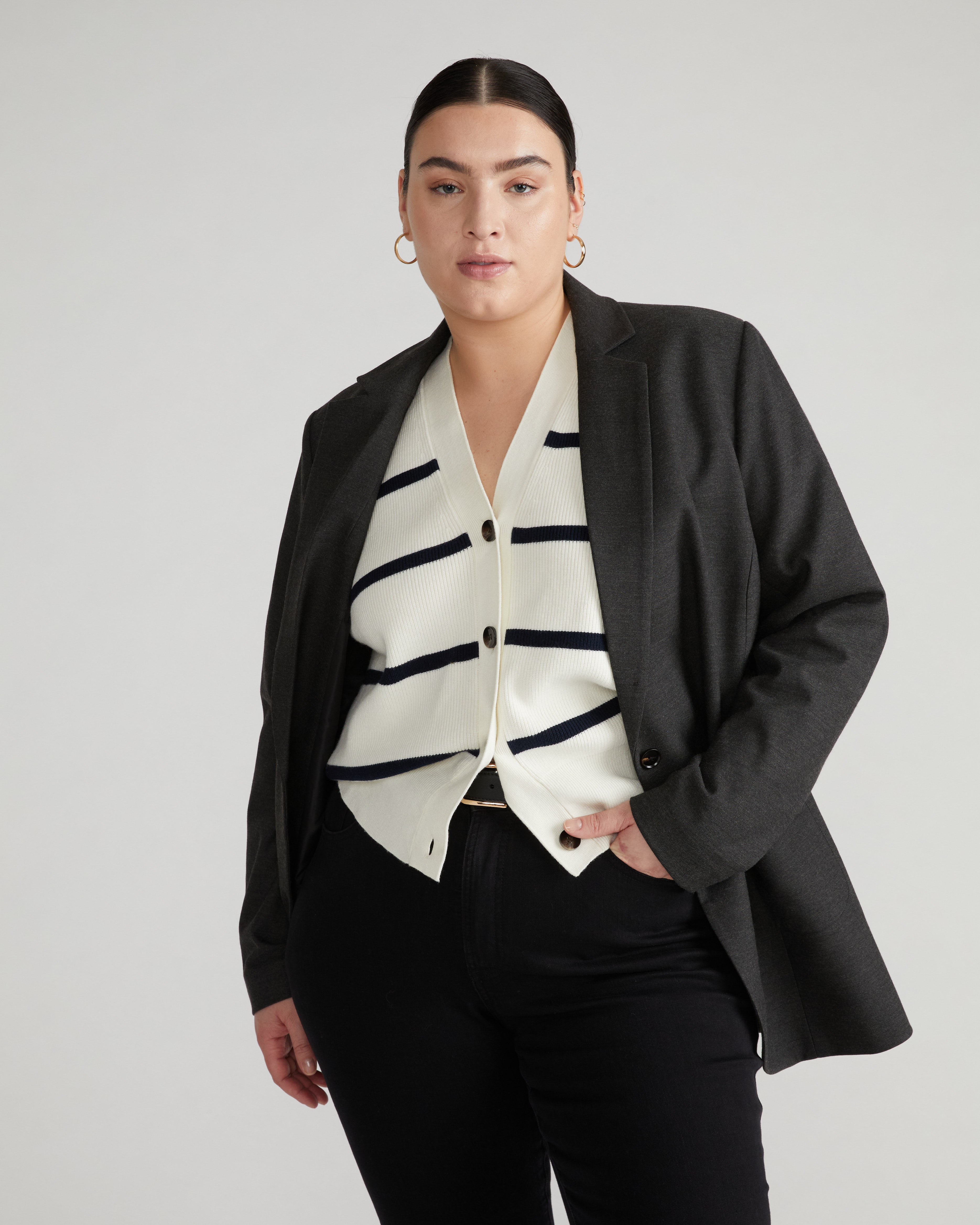 22AW TTTMSW Standard Cardigan / Lサイズ Better-Than-Wool Cardigan - White/Navy Stripe – Universal Standard