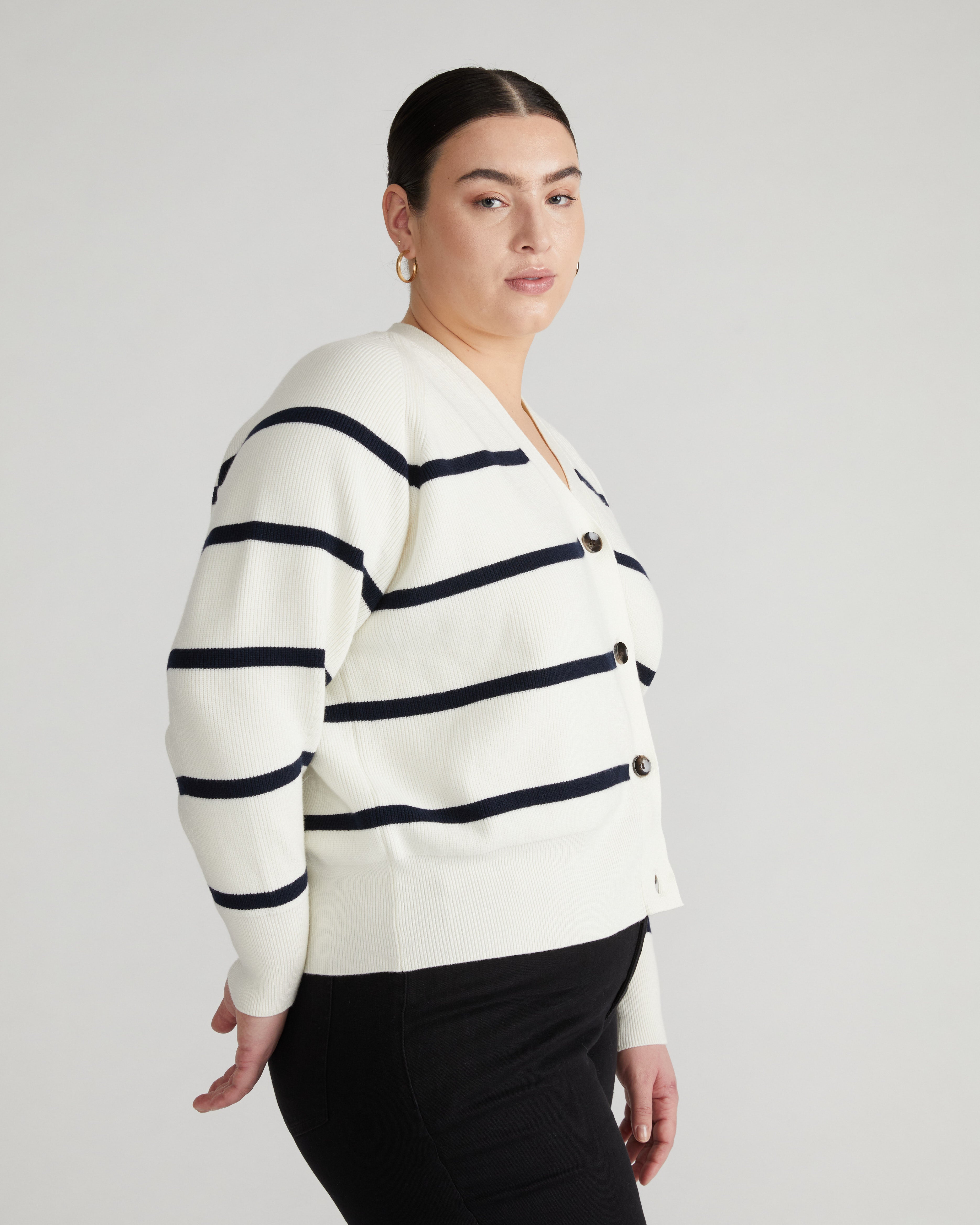 Better-Than-Wool Cardigan - White/Navy Stripe – Universal Standard
