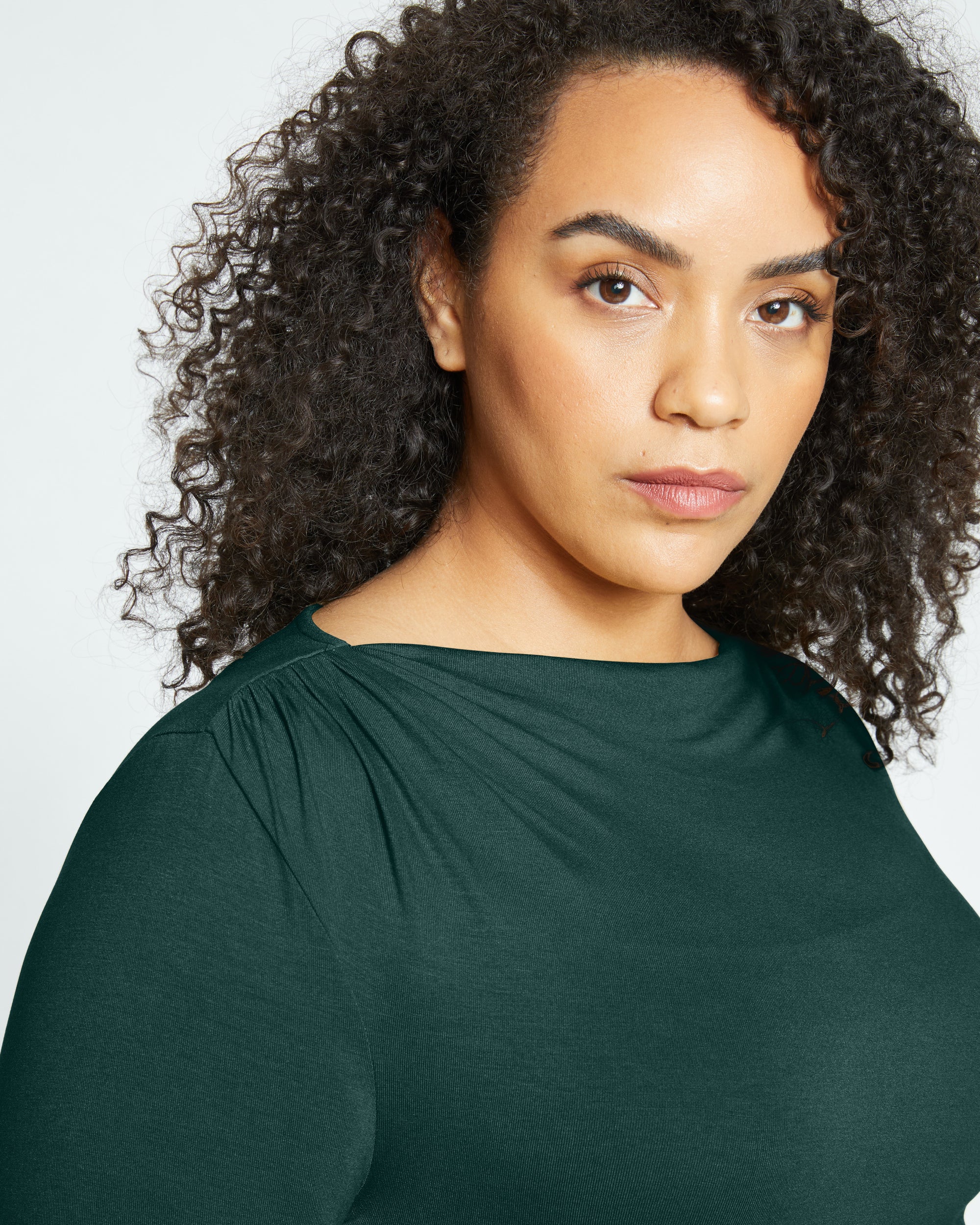 Louise Long Sleeve Liquid Jersey Top - Forest Green
