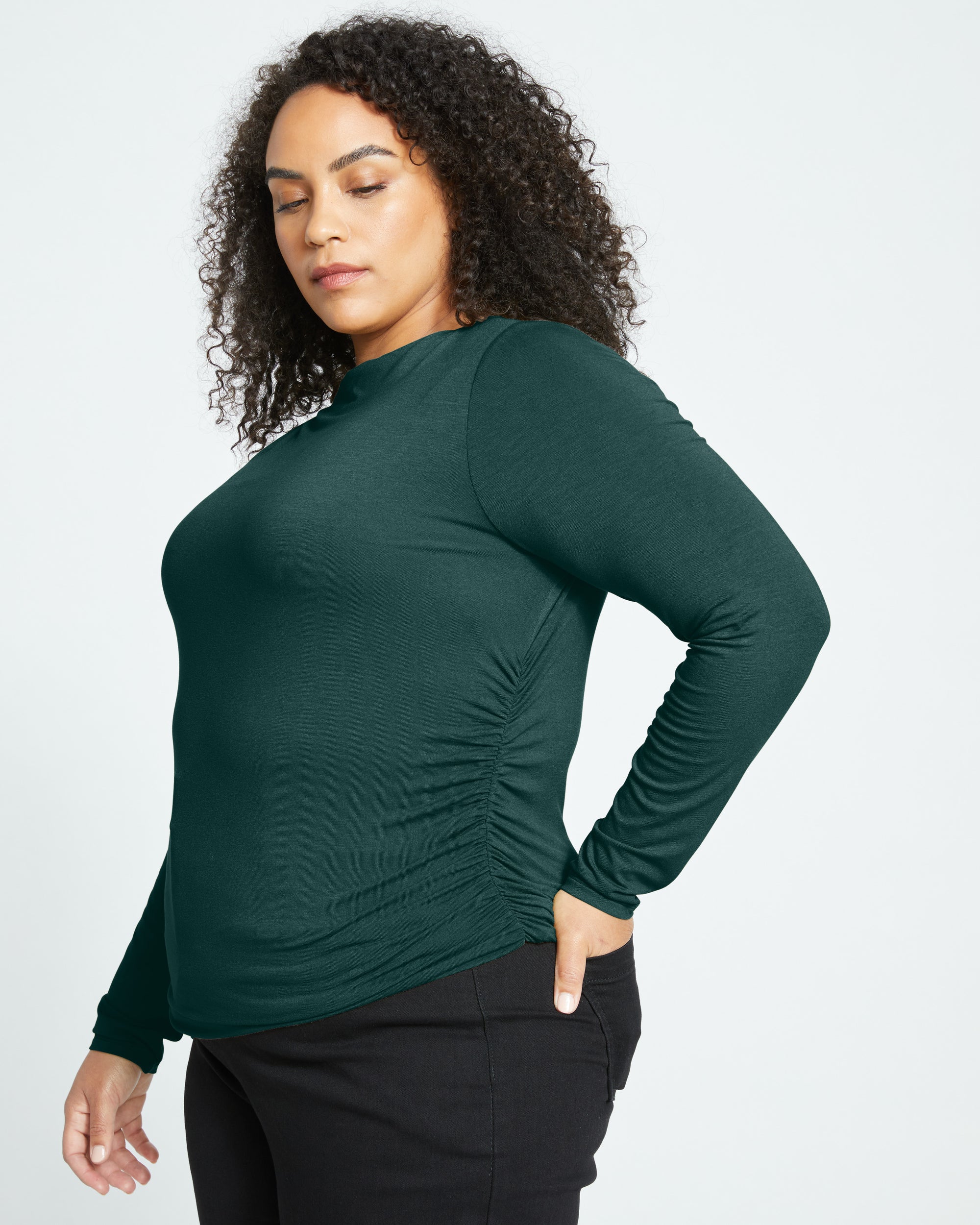 Louise Long Sleeve Liquid Jersey Top - Forest Green