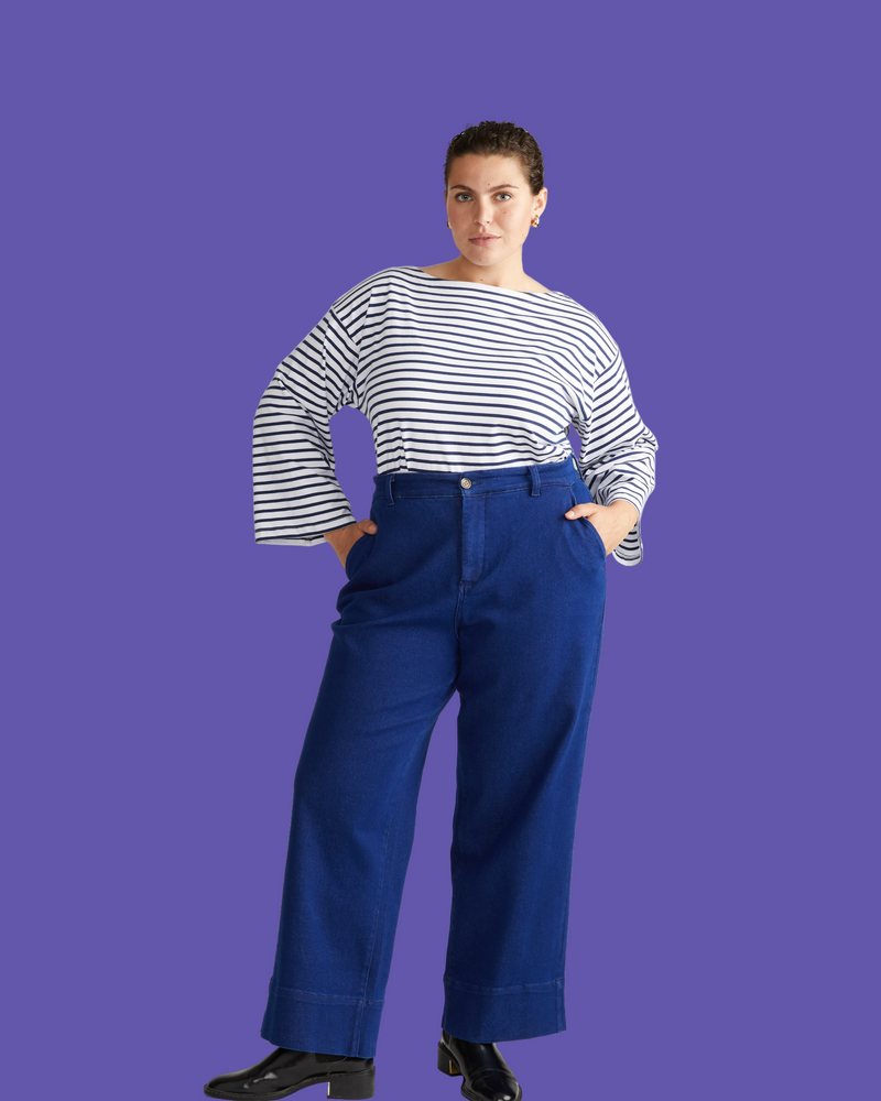 Montauk Breton Stripe Bell Sleeve Top - White/Cenote Stripe