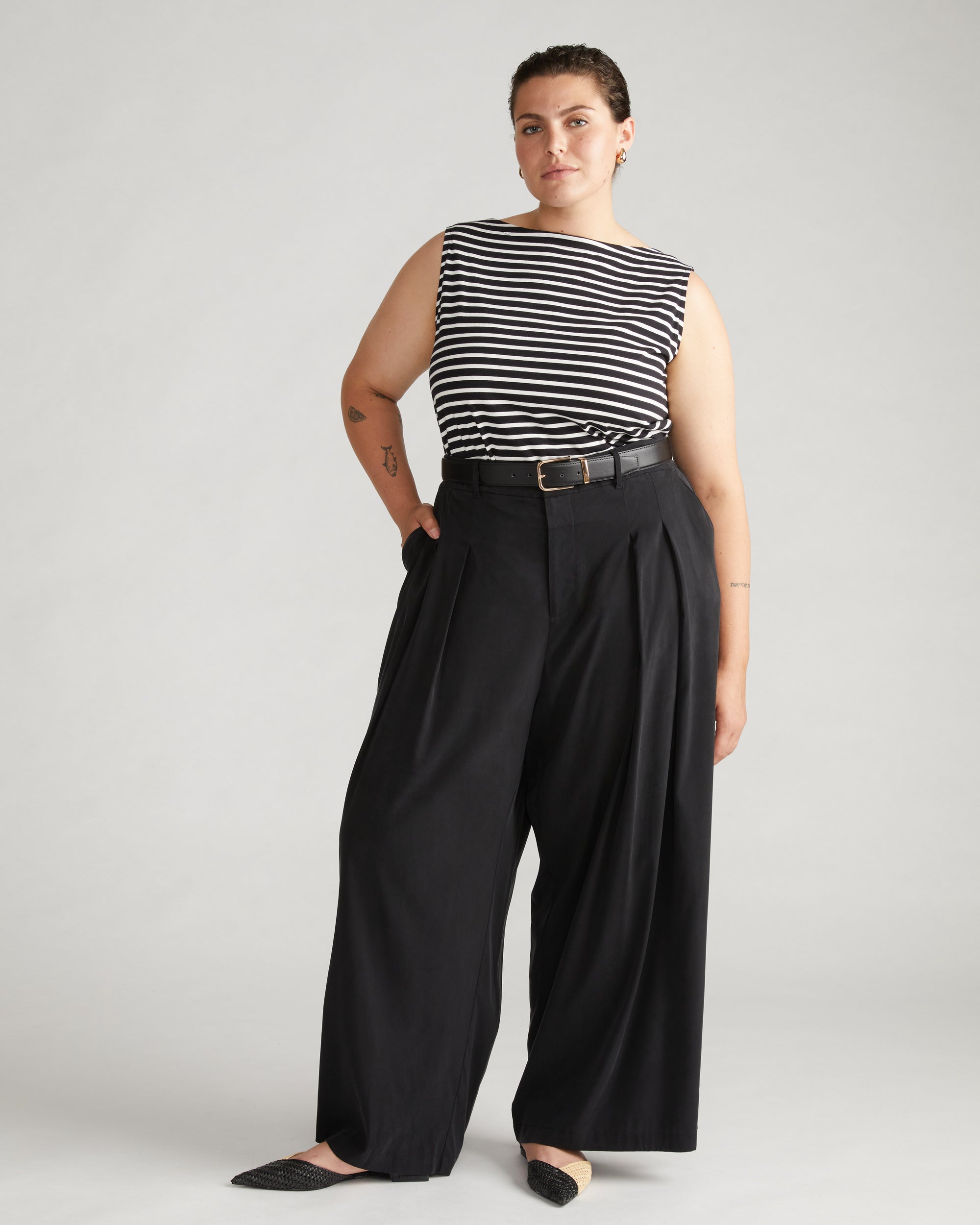 Noyack Breton Stripe Boatneck Tank - Black/White Stripe