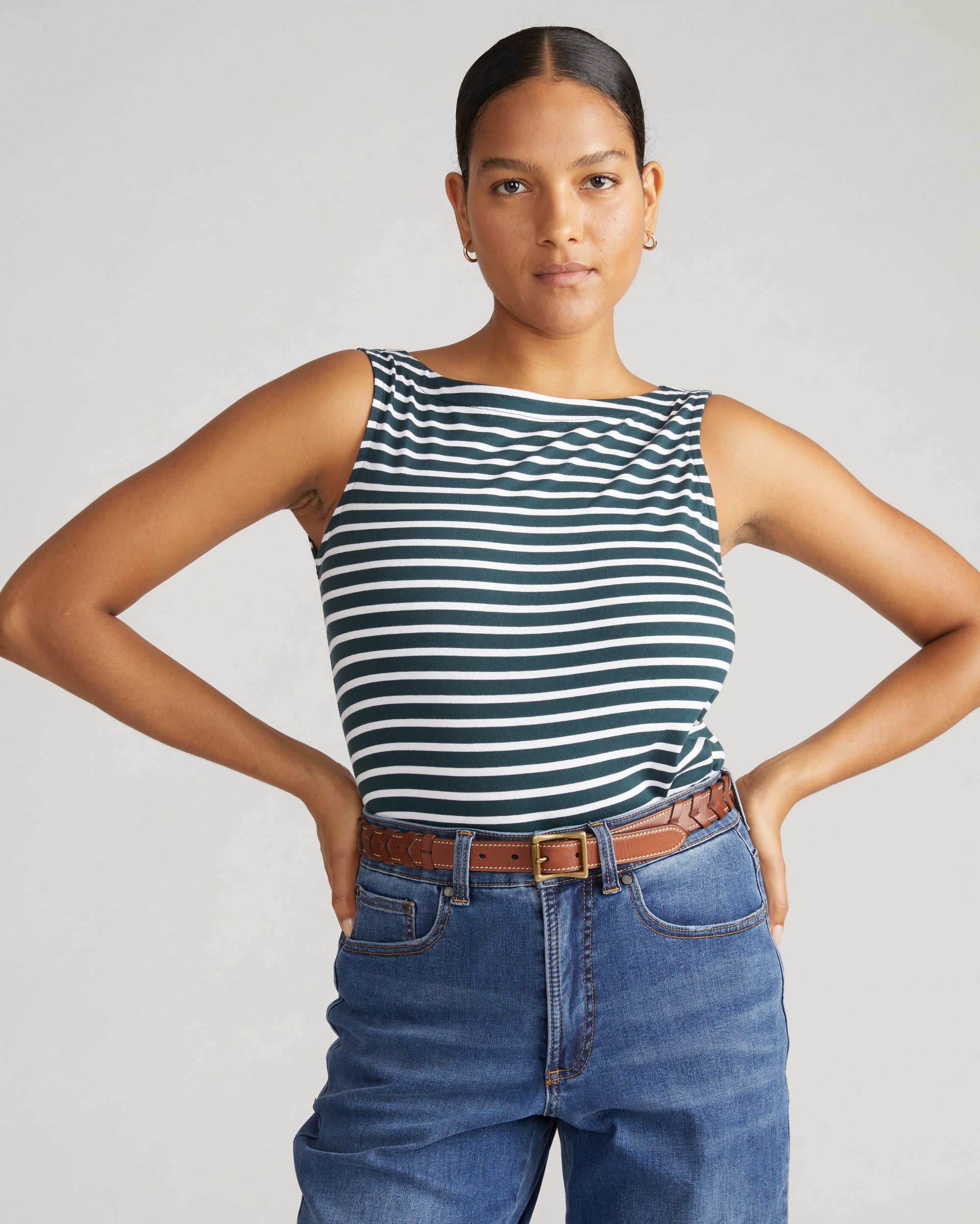 Noyack Breton Stripe Boatneck Tank - Deep Sea/White Stripe | Plus Size & Straight Size Women's Fashion | Universal Standard