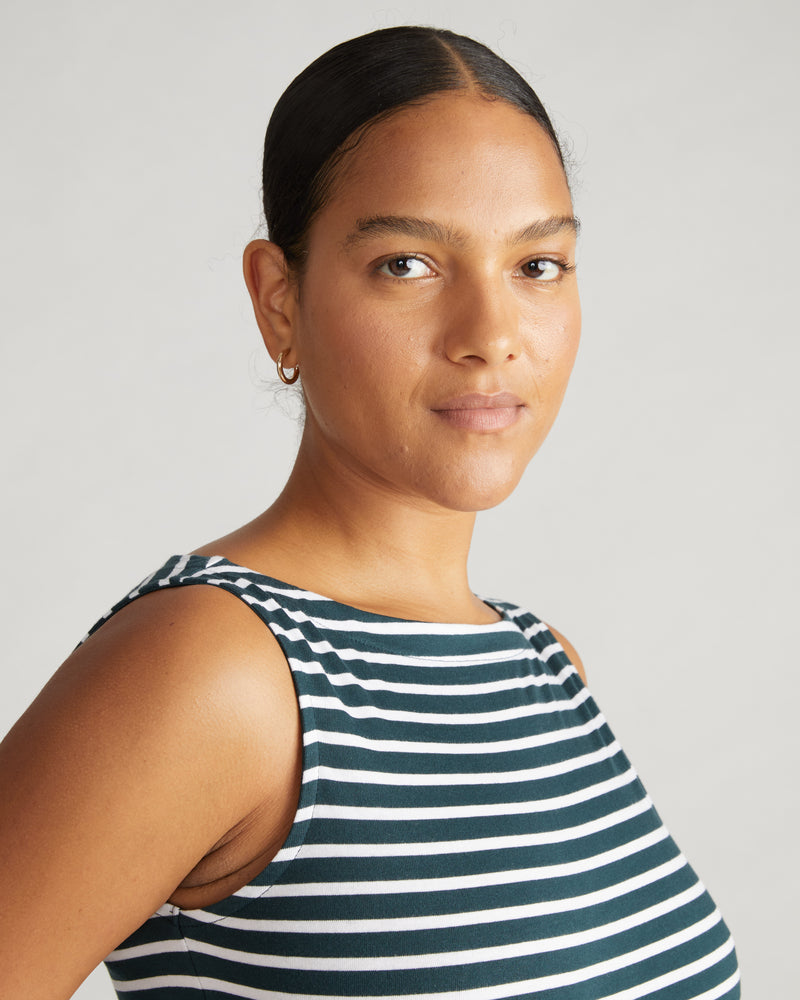 Noyack Breton Stripe Boatneck Tank - Deep Sea/White Stripe