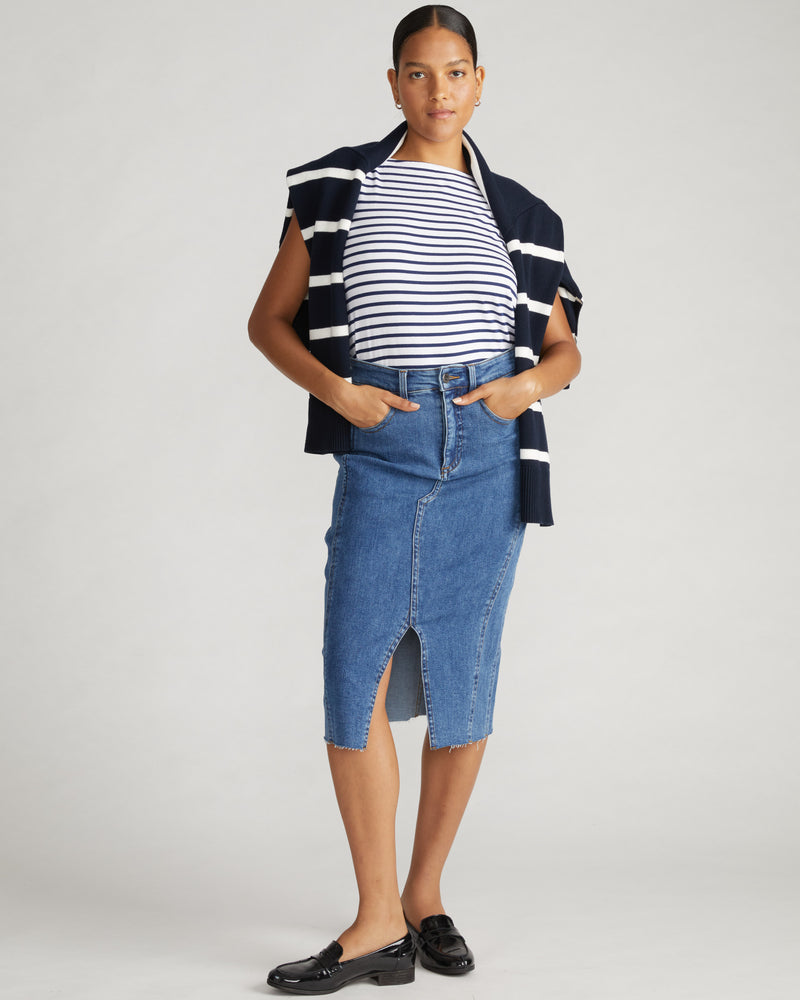 Noyack Breton Stripe Boatneck Tank - White/Cenote Stripe