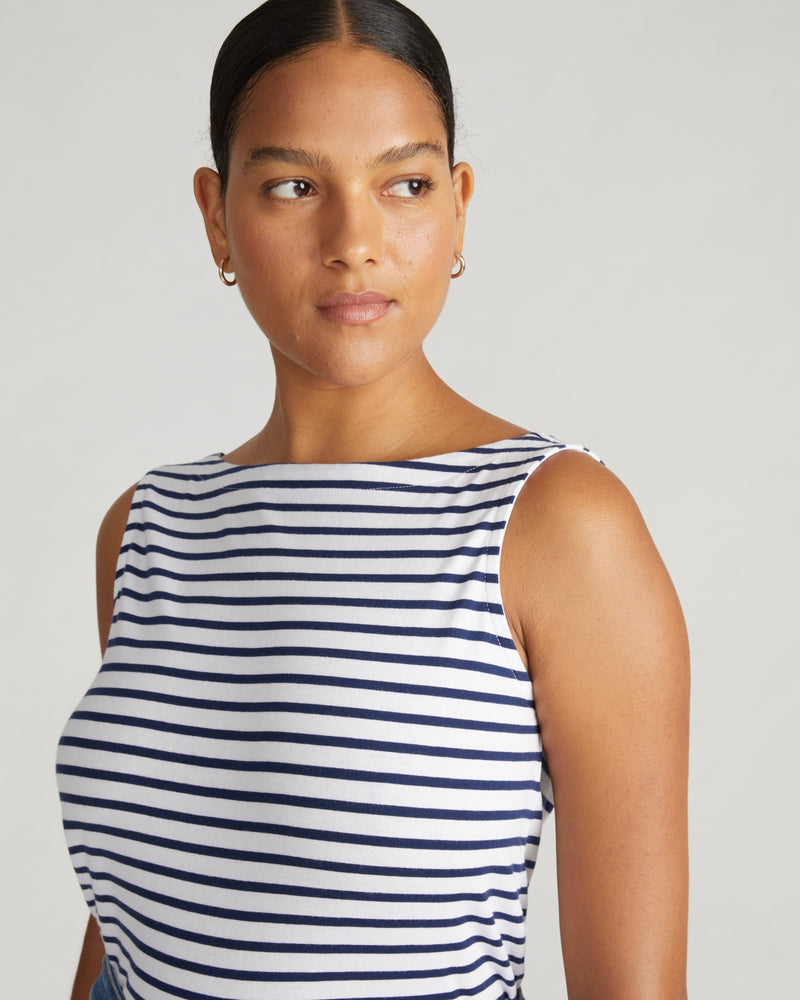 Noyack Breton Stripe Boatneck Tank - White/Cenote Stripe