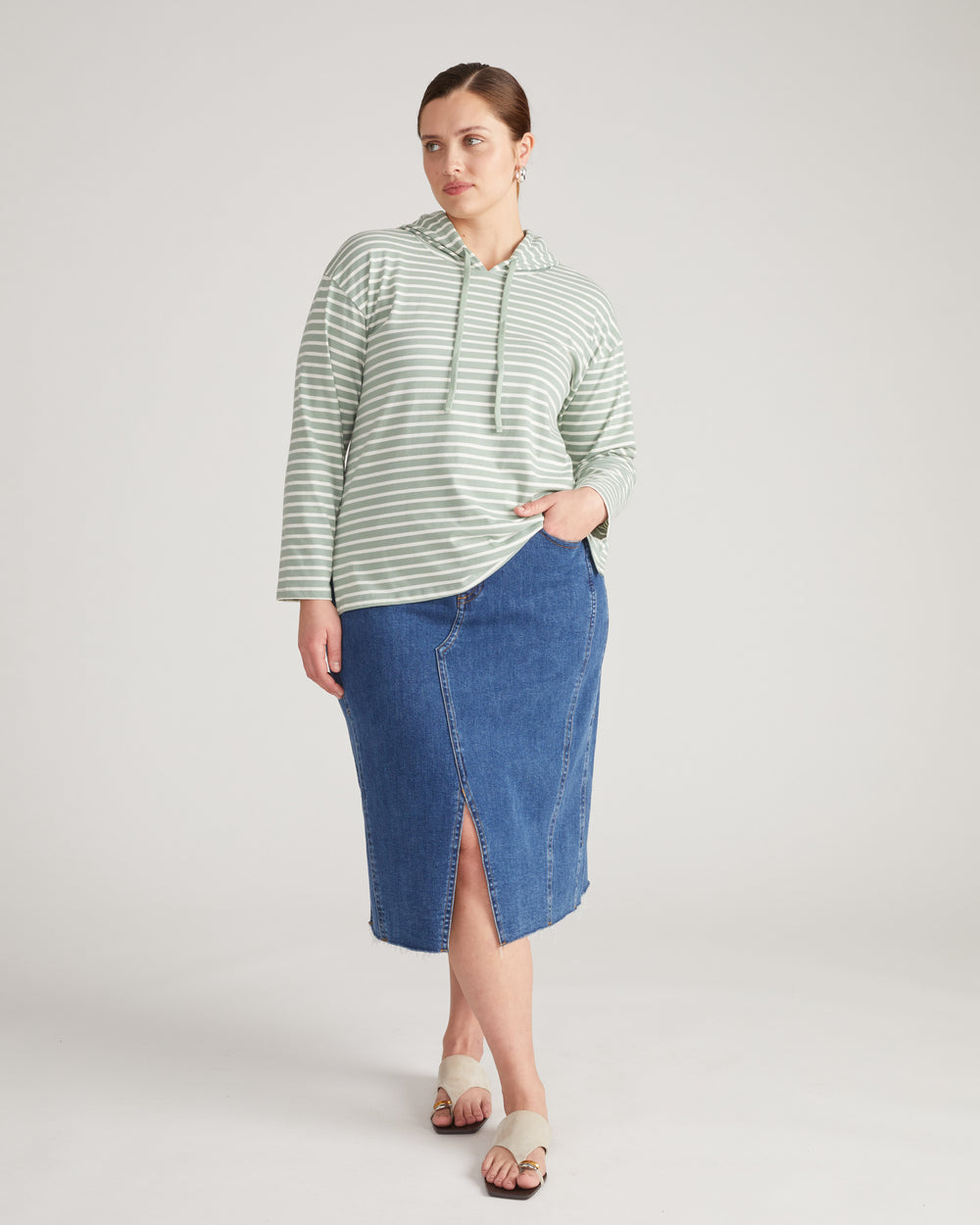 Baja Breton Stripe Hoodie - Sage/Ecru Stripe