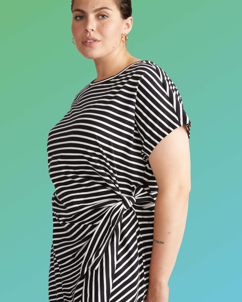 Crescent Breton Stripe Knot Dress - Black/White Stripe