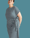 Crescent Breton Stripe Knot Dress - Deep Sea/White Stripe
