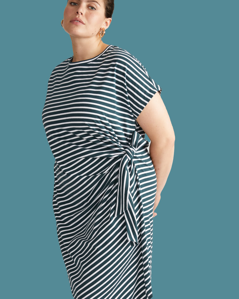 Crescent Breton Stripe Knot Dress - Deep Sea/White Stripe