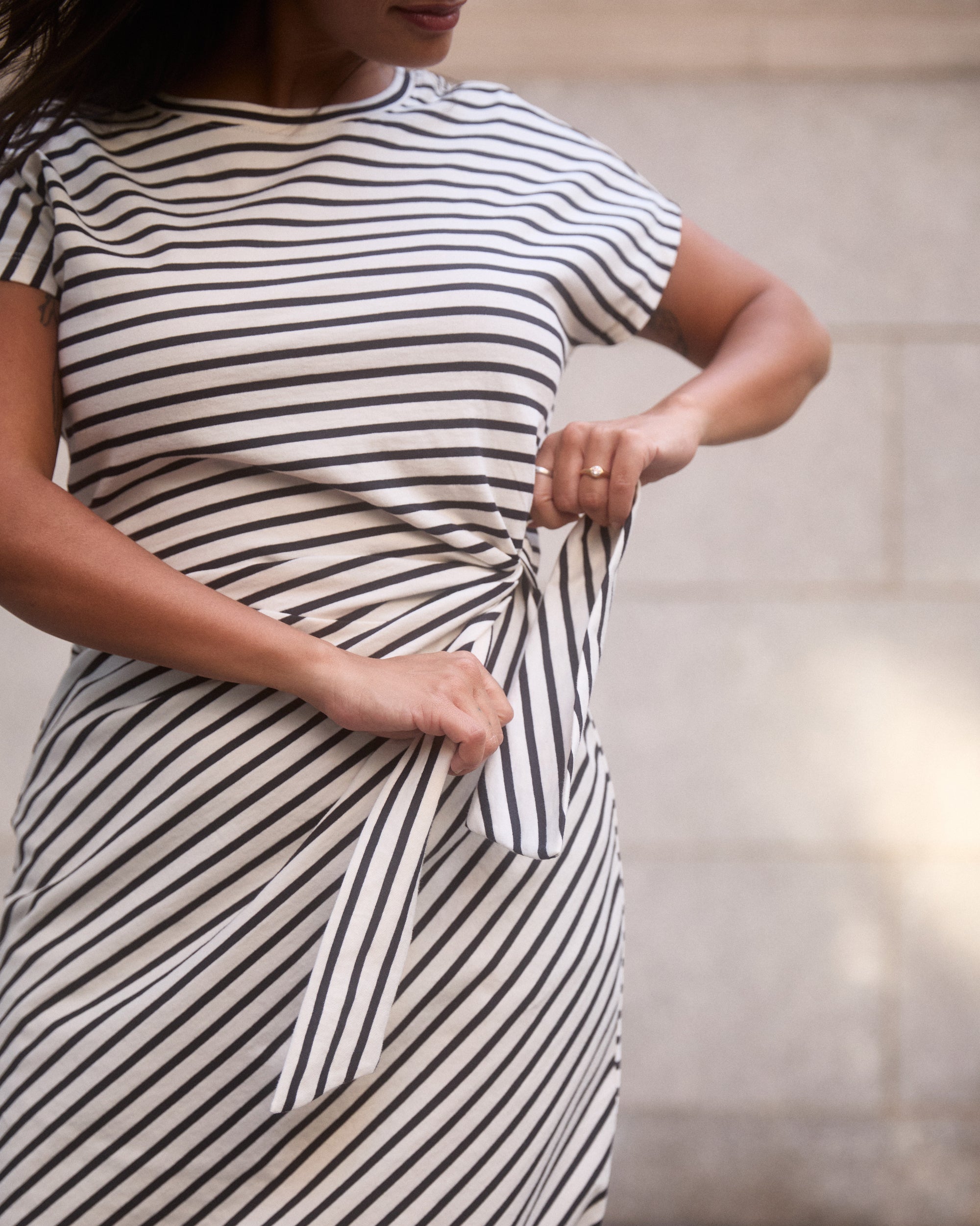 Crescent Breton Stripe Knot Dress - / Ecru/Black Stripe- Size2XS Crescent Breton Stripe Knot Dress - / Ecru/Black Stripe- Size2XS