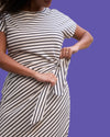 Crescent Breton Stripe Knot Dress - Ecru/Black Stripe