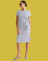 Crescent Breton Stripe Knot Dress - White/Cenote Stripe