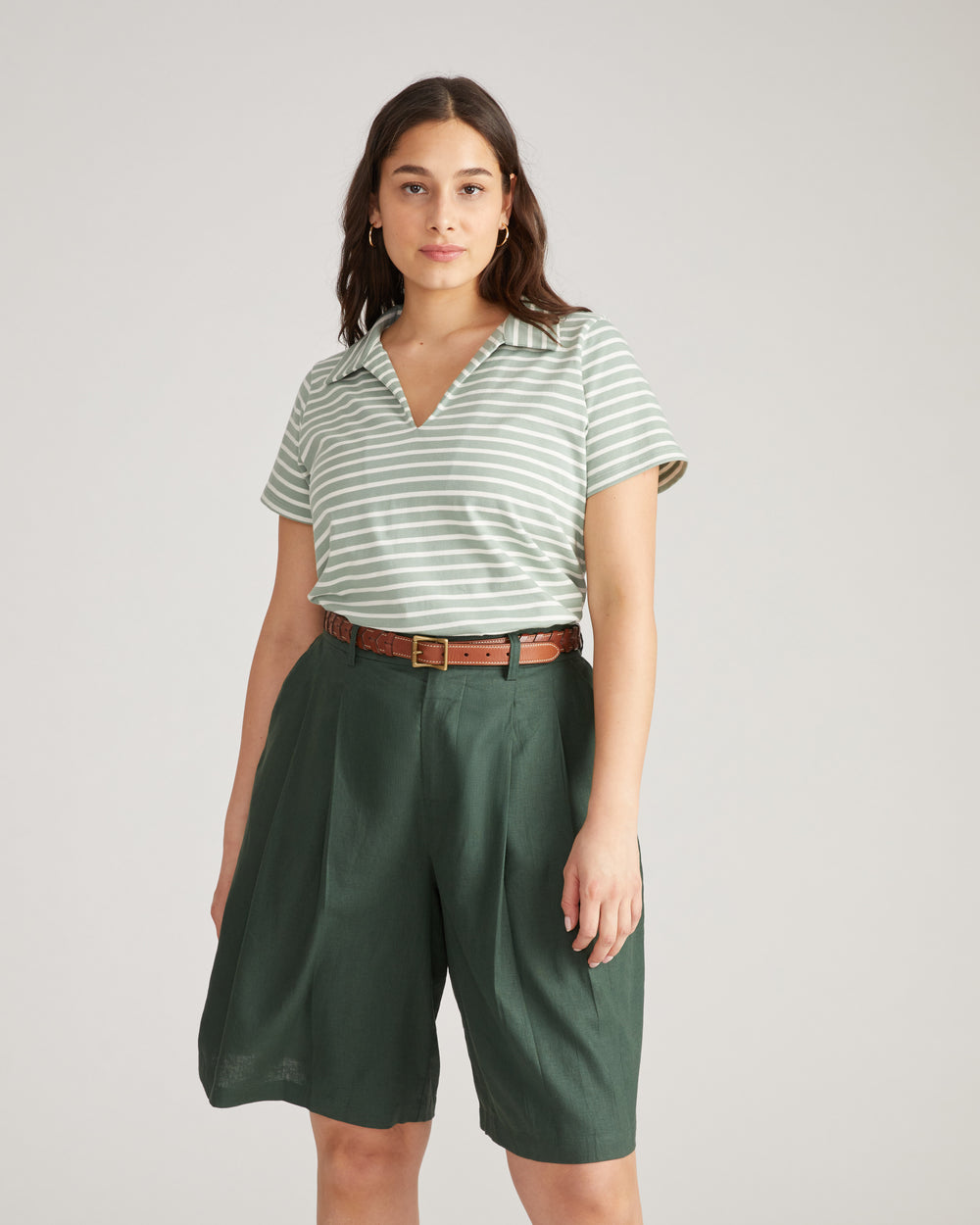 Cecile Breton Polo - Sage/Ecru Stripe