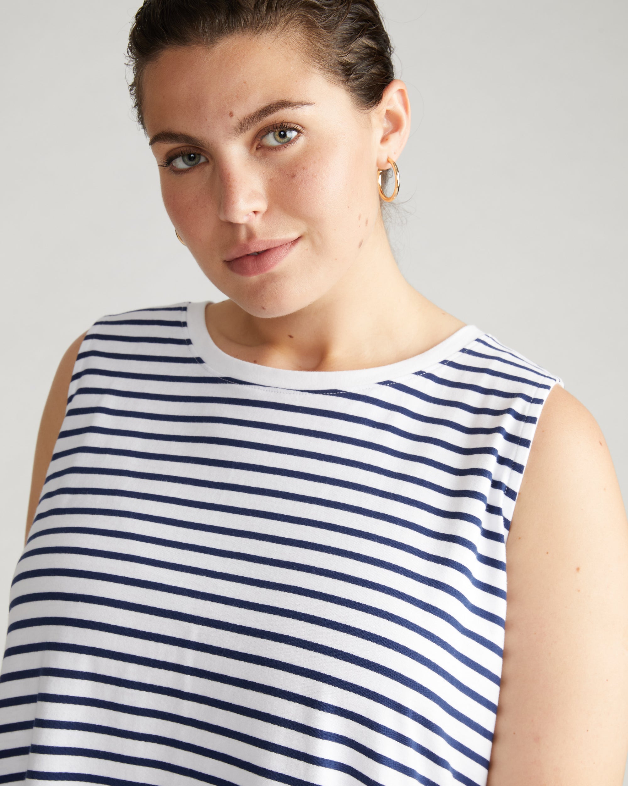 Bay Breton Stripe Sleeveless Dress - White/Cenote Stripe