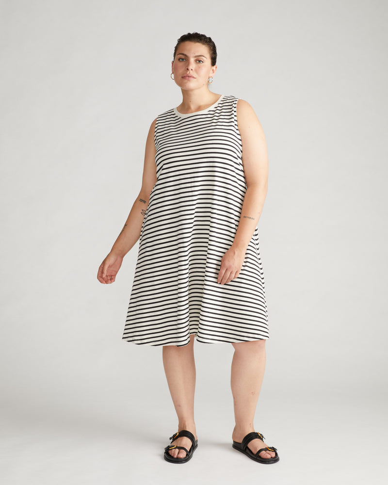Bay Breton Stripe Sleeveless Dress - Ecru/Black Stripe