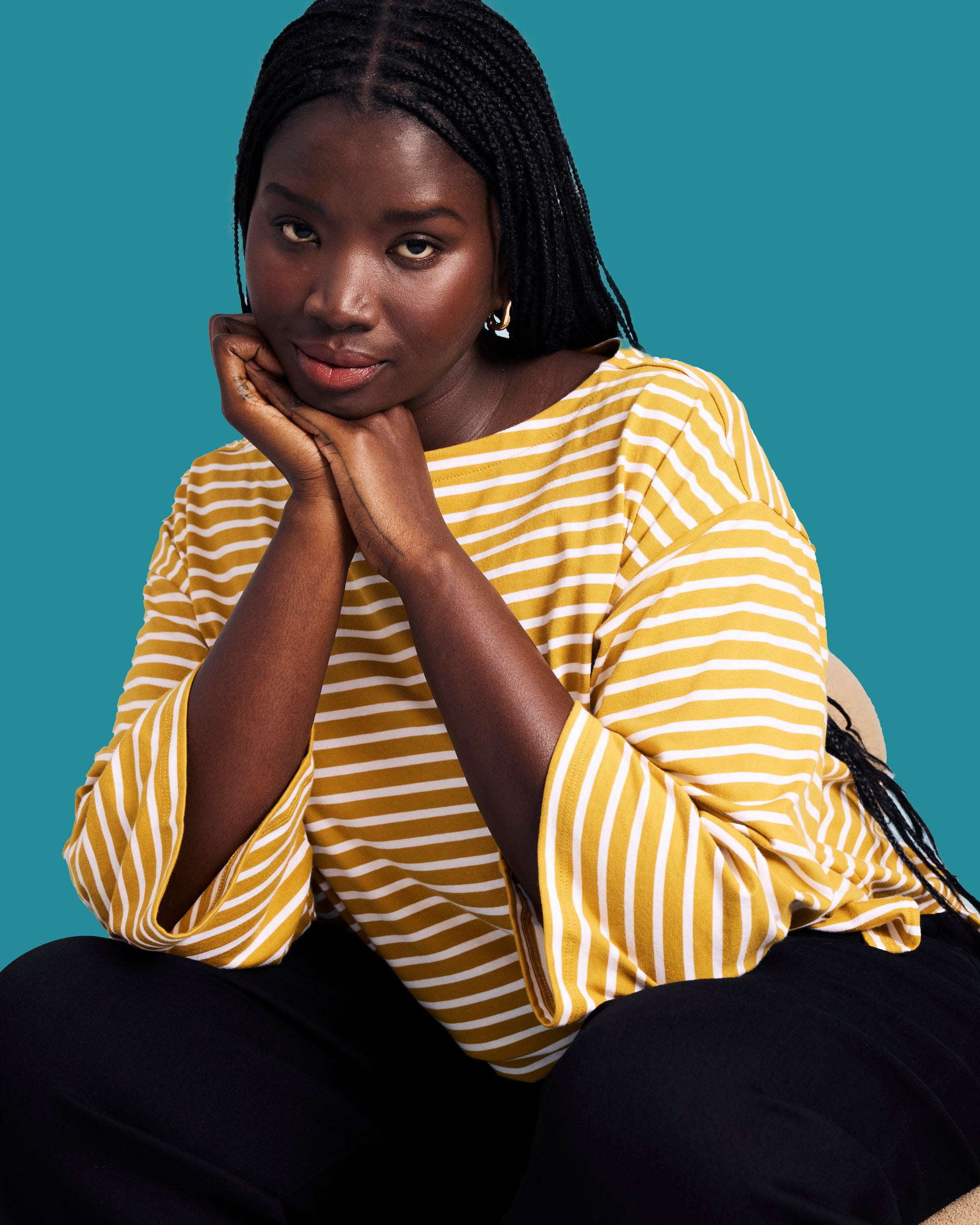 Montauk Breton Stripe Bell Sleeve Top - Mustard/Cream Stripe