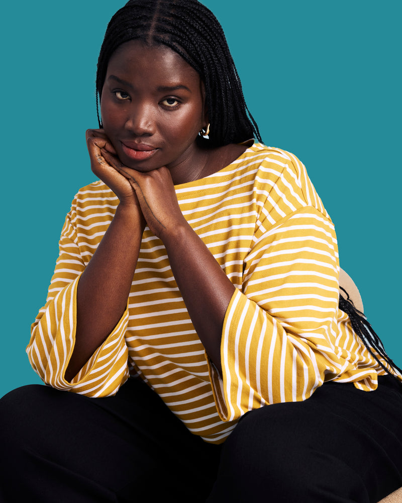 Montauk Breton Stripe Bell Sleeve Top - Mustard/Cream Stripe