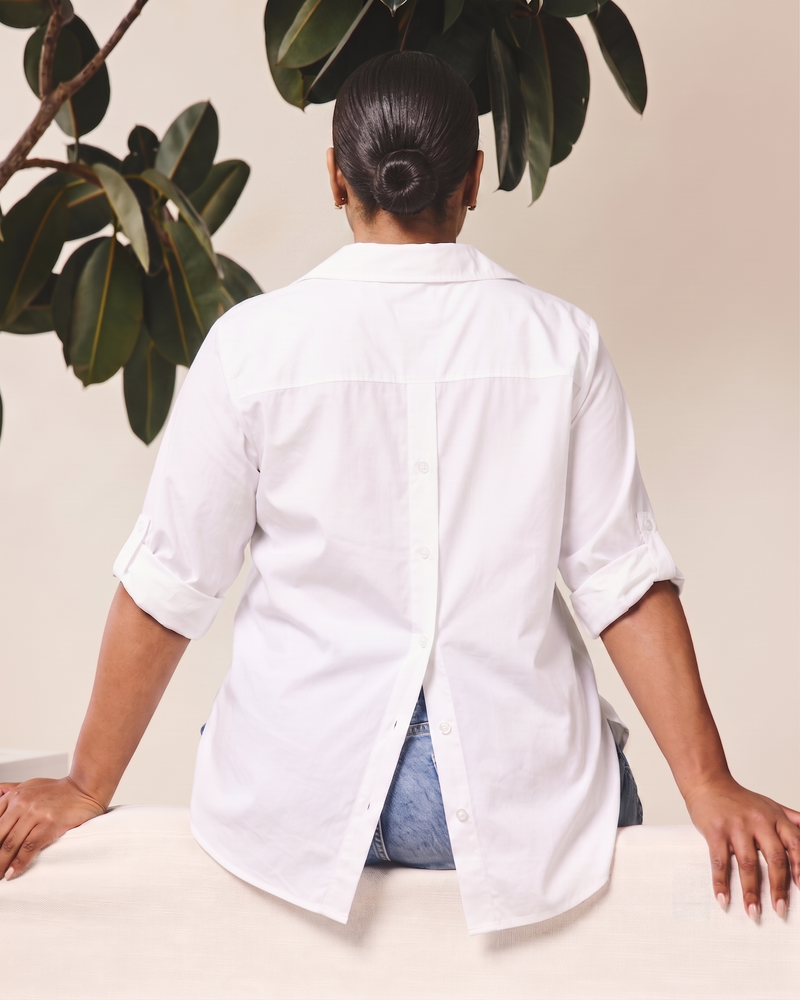 Button Back Poplin Polo Shirt - White | Plus Size & Straight Size Women's Fashion | Universal Standard