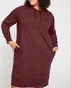 Woman wearing Bree Hooded Sweatshirt Dress - Black Cherry from Universal Standard