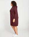 Woman wearing Bree Hooded Sweatshirt Dress - Black Cherry from Universal Standard