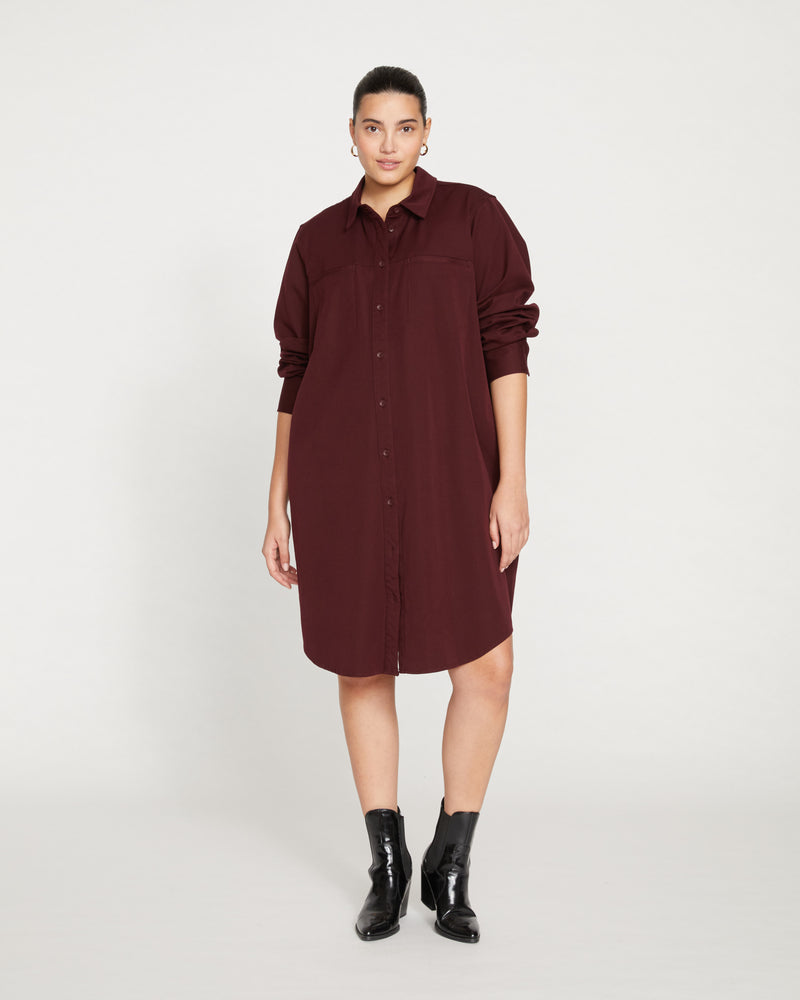 Kelly Stretch Cotton Twill Shirtdress - Black Cherry