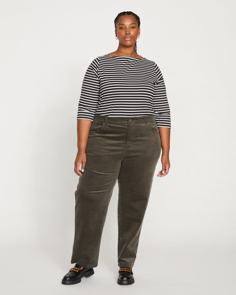 Cassidy High Rise Straight Corduroy Pants - Nori