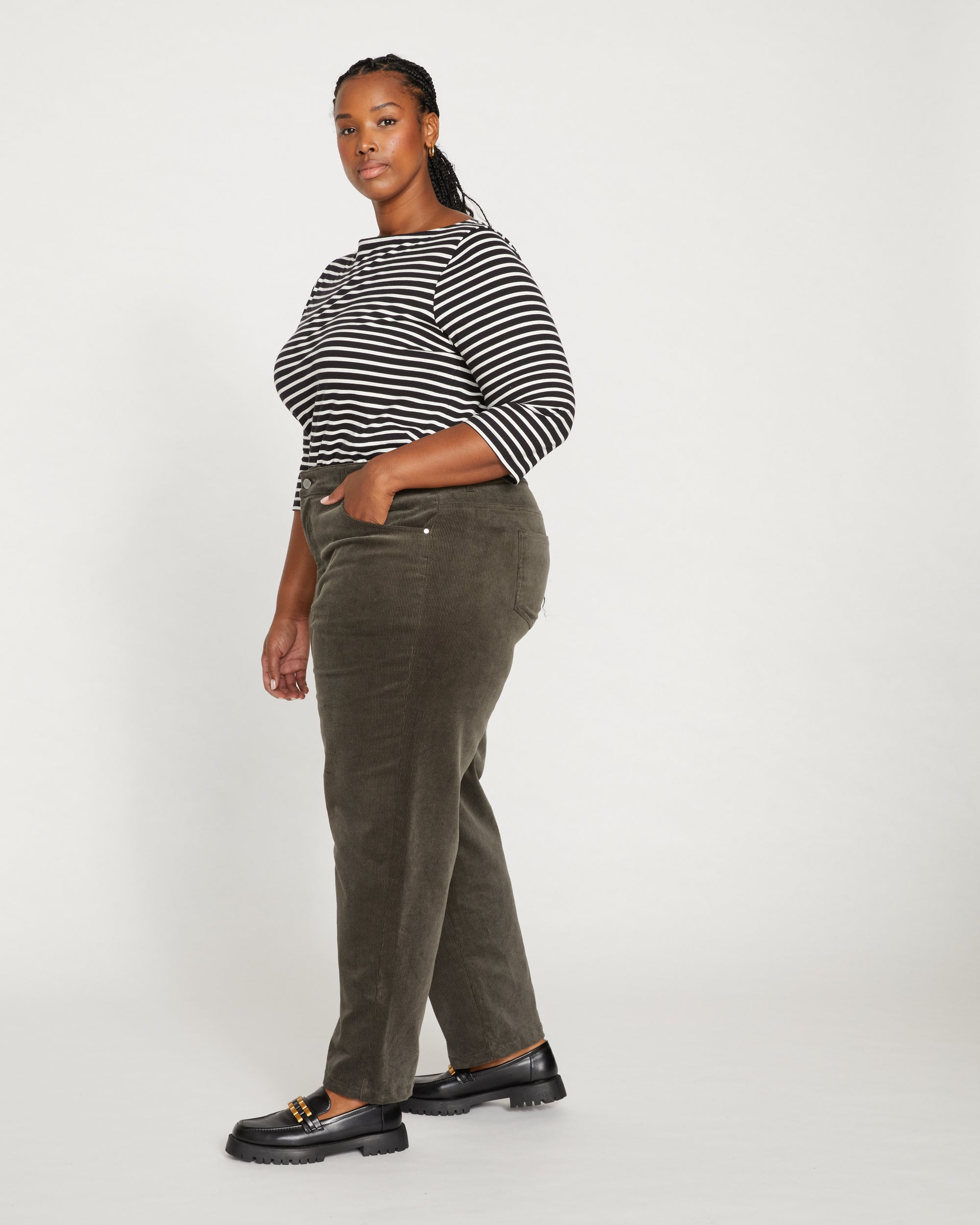 Cassidy High Rise Straight Corduroy Pants - Nori