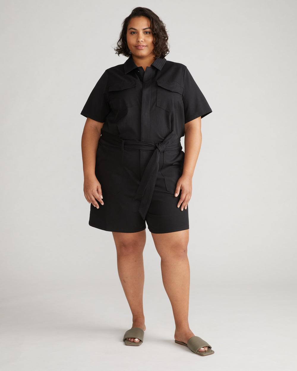 Valley Stretch Cotton Twill Romper - Black