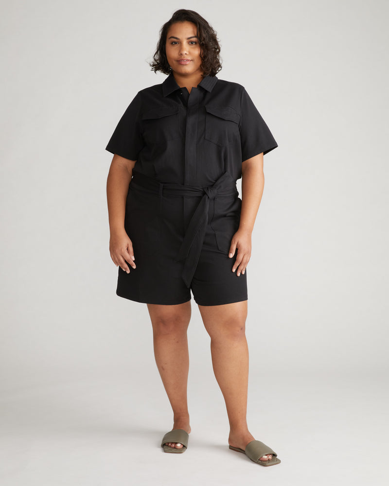Valley Stretch Cotton Twill Romper - Black