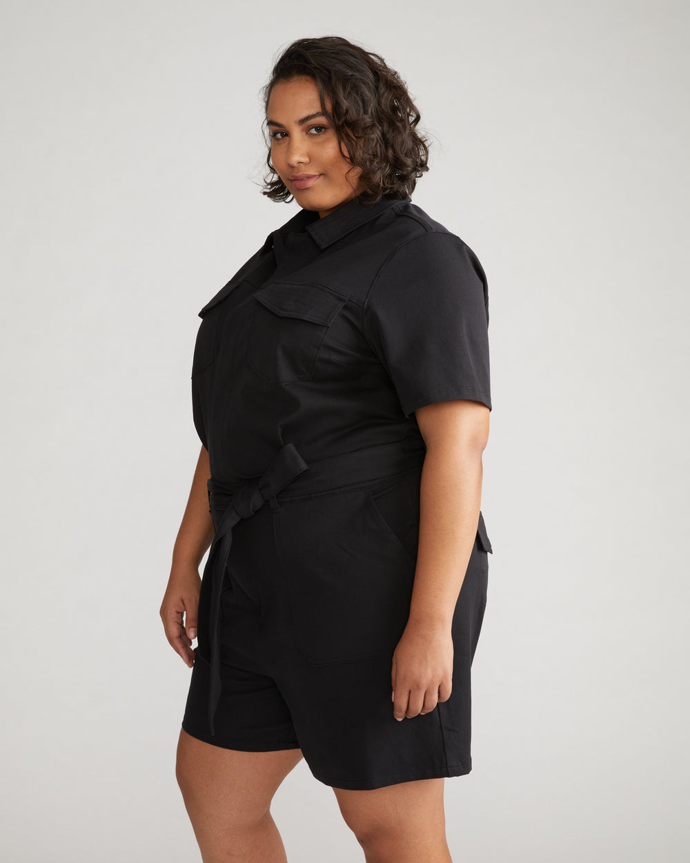 Valley Stretch Cotton Twill Romper - Black