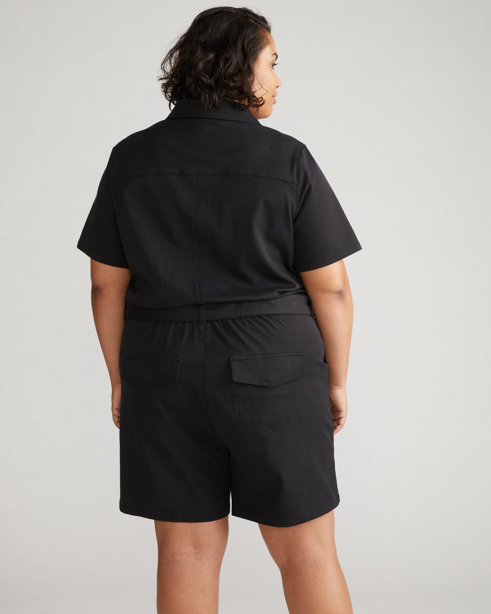 Valley Stretch Cotton Twill Romper - Black
