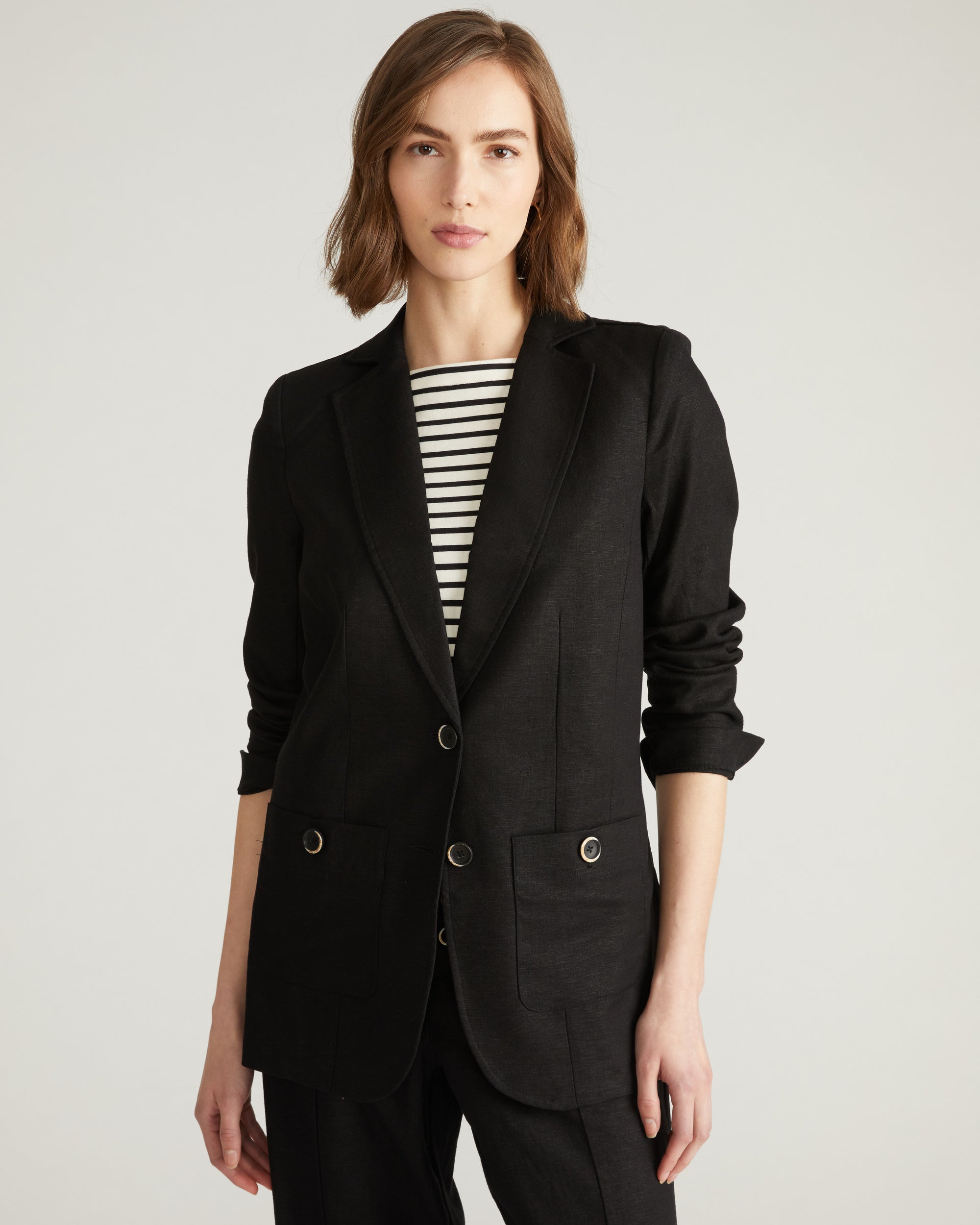 Woman wearing Coastal Linen Blazer - Black from Universal Standard