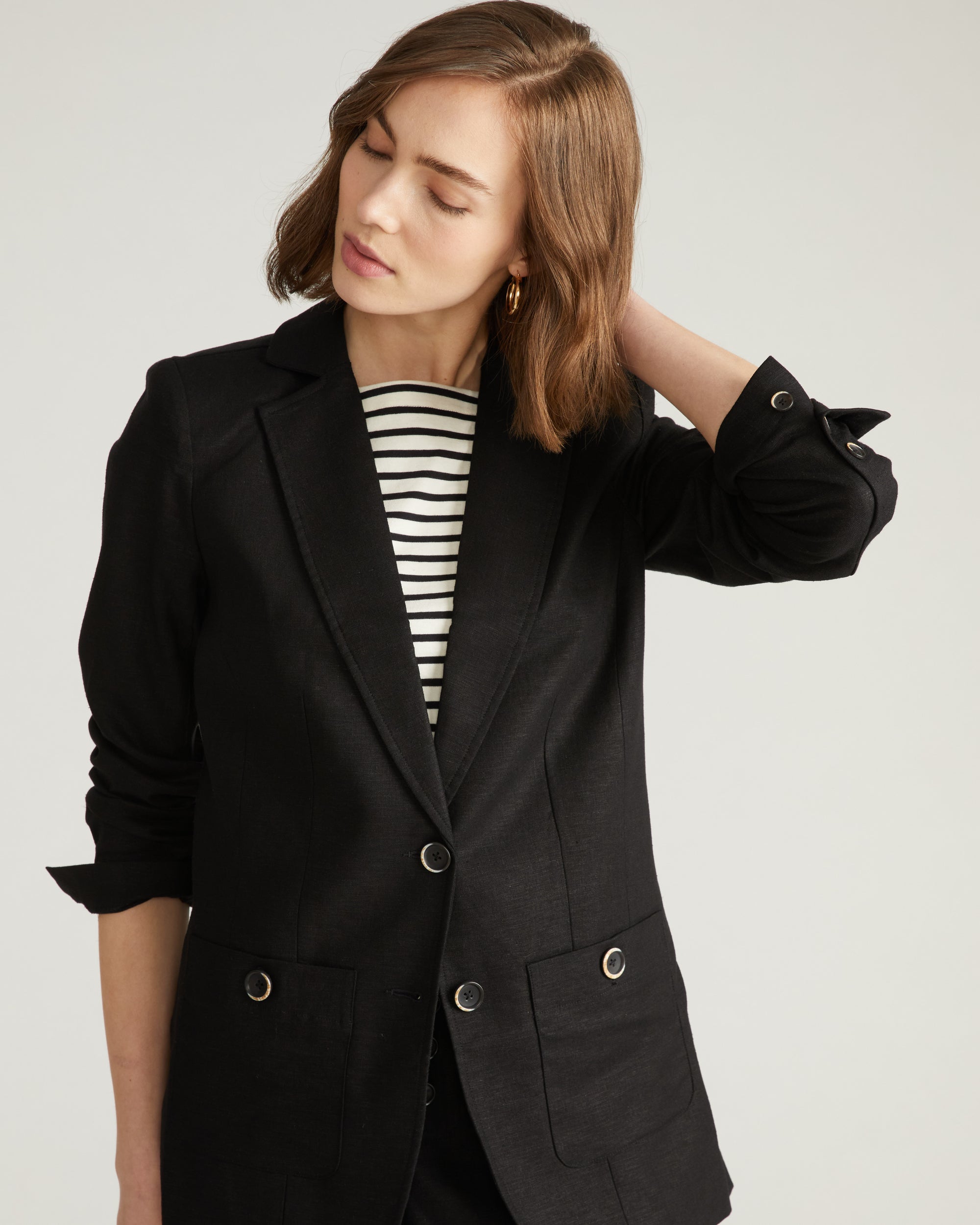 Woman wearing Coastal Linen Blazer - Black from Universal Standard