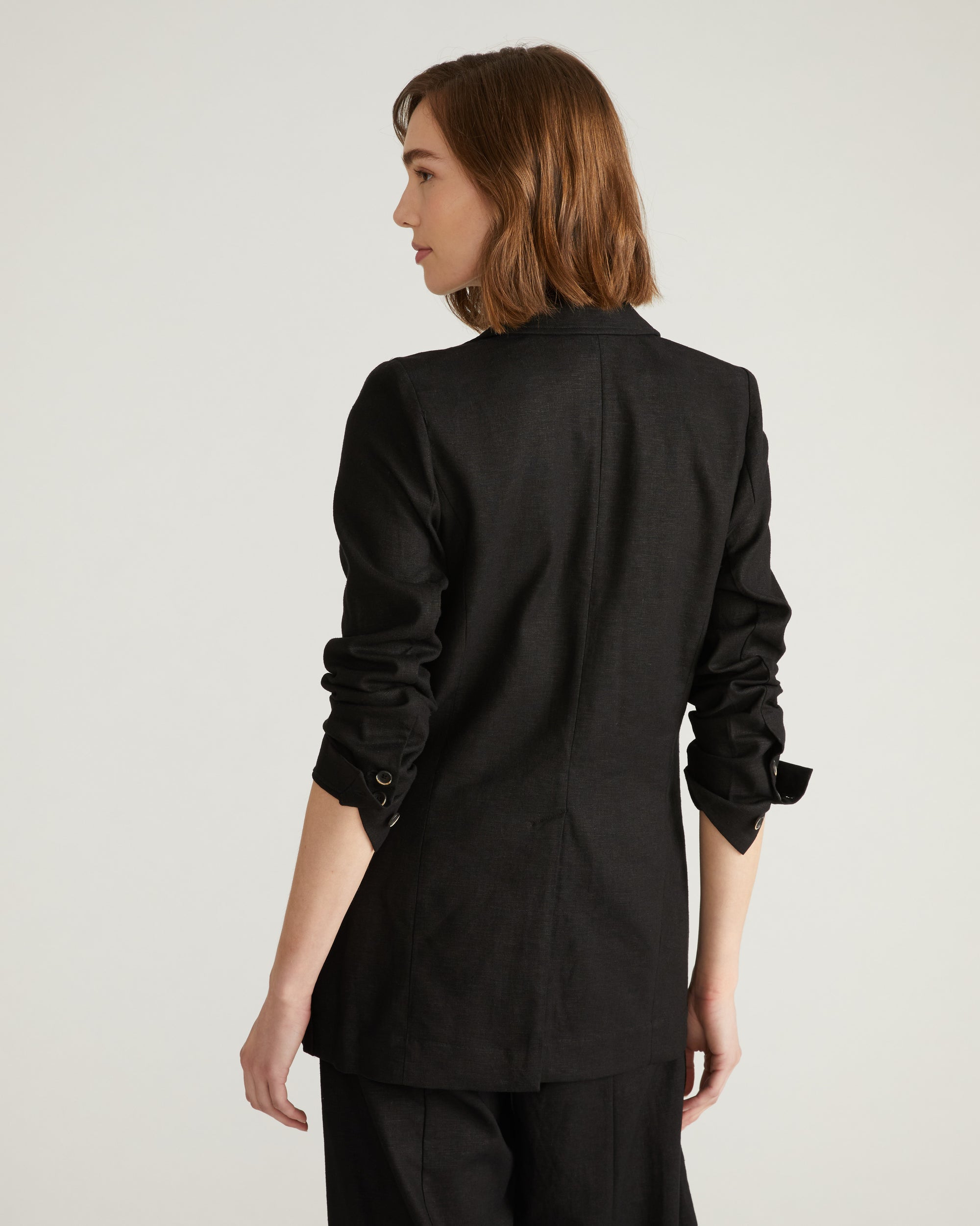 Woman wearing Coastal Linen Blazer - Black from Universal Standard