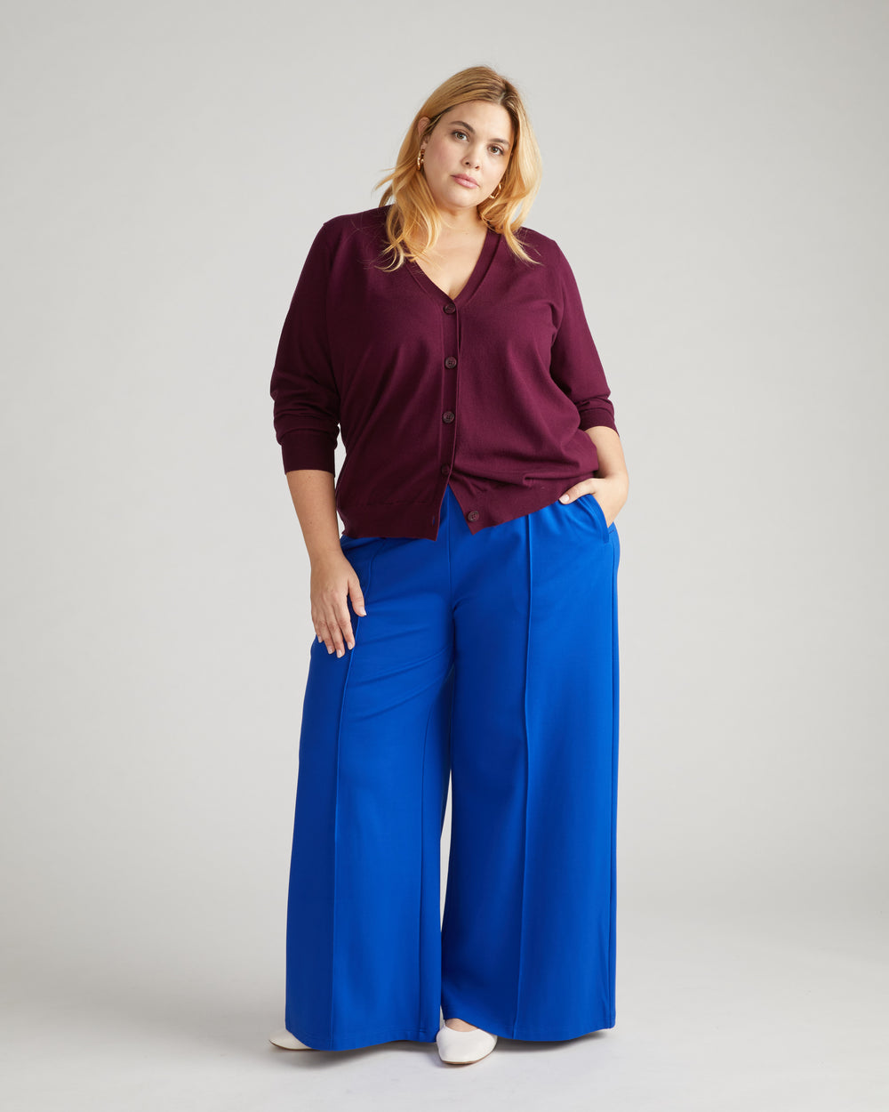 Pam Pintuck Wide Leg Ponte Pants - Tanzanite