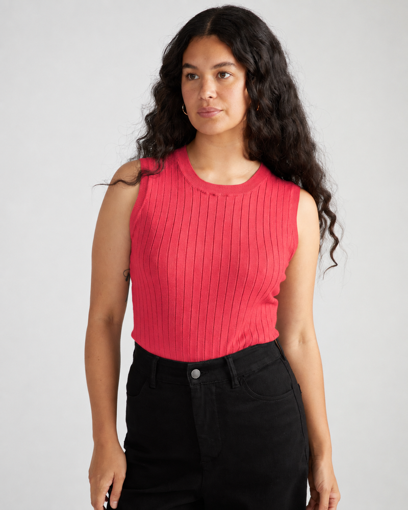 Savvy Fine Knit Sweater Shell - Cinnamon Rose