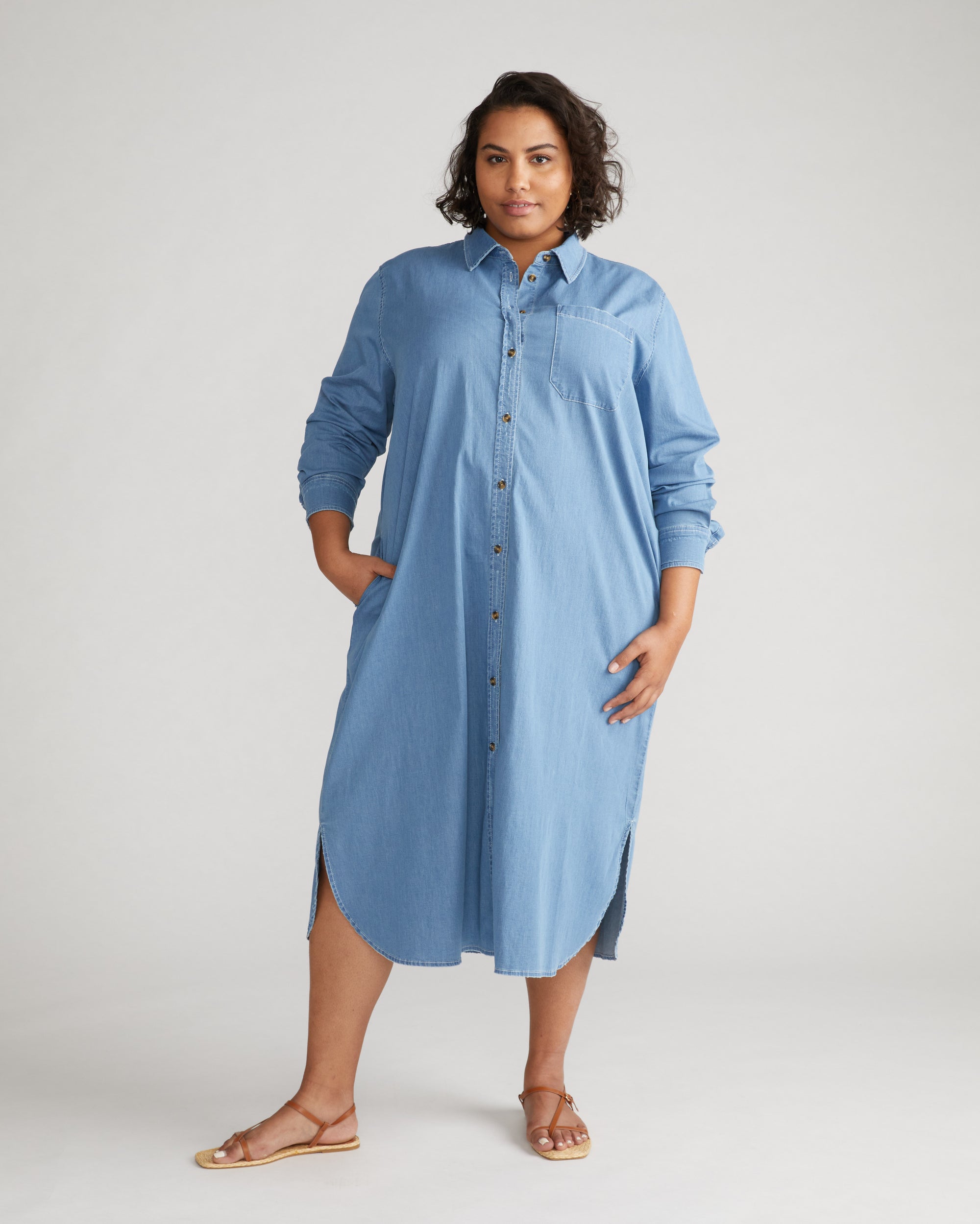 Odeon Stretch Cotton Chambray Shirtdress - Cove Blue