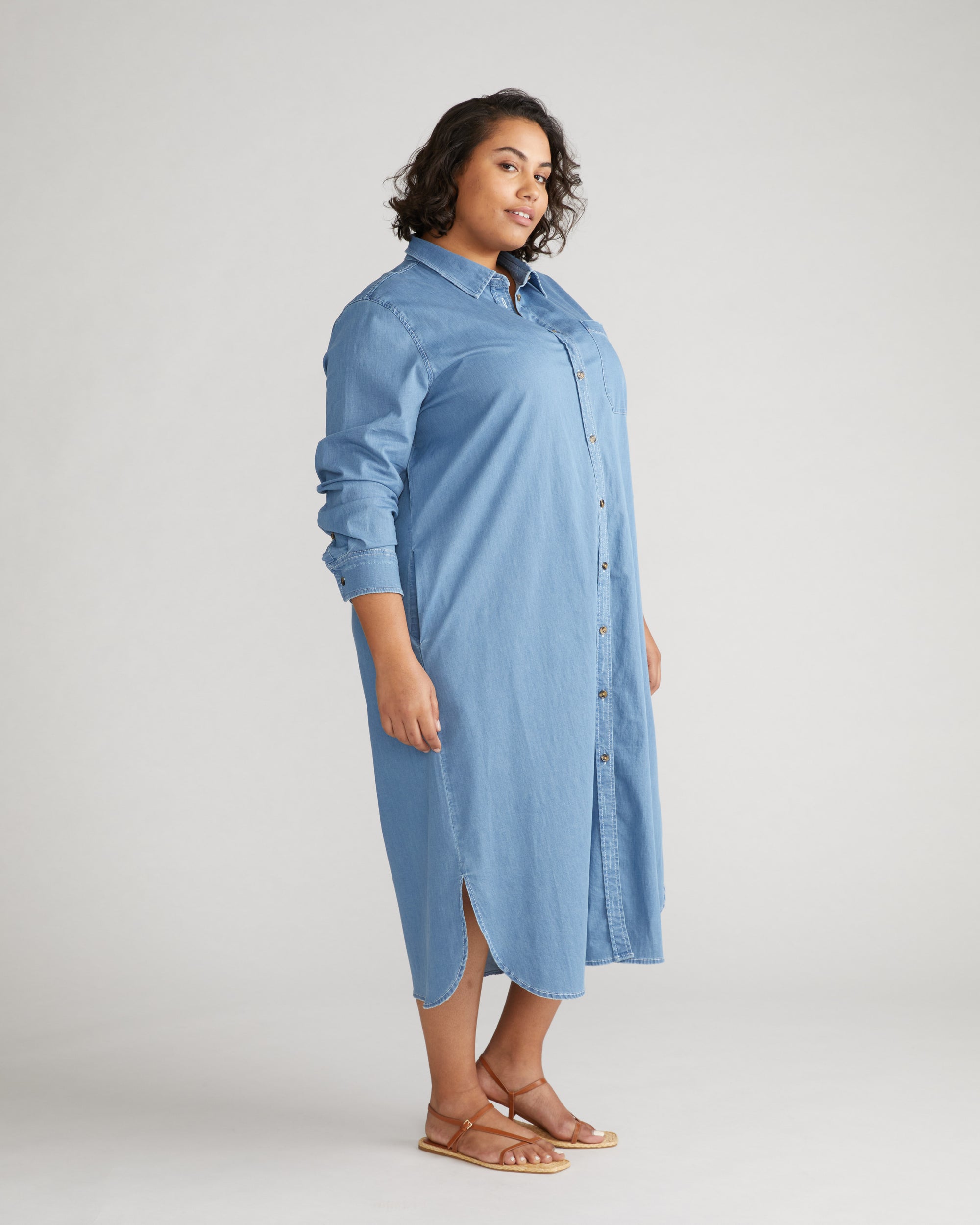 Odeon Stretch Cotton Chambray Shirtdress - Cove Blue
