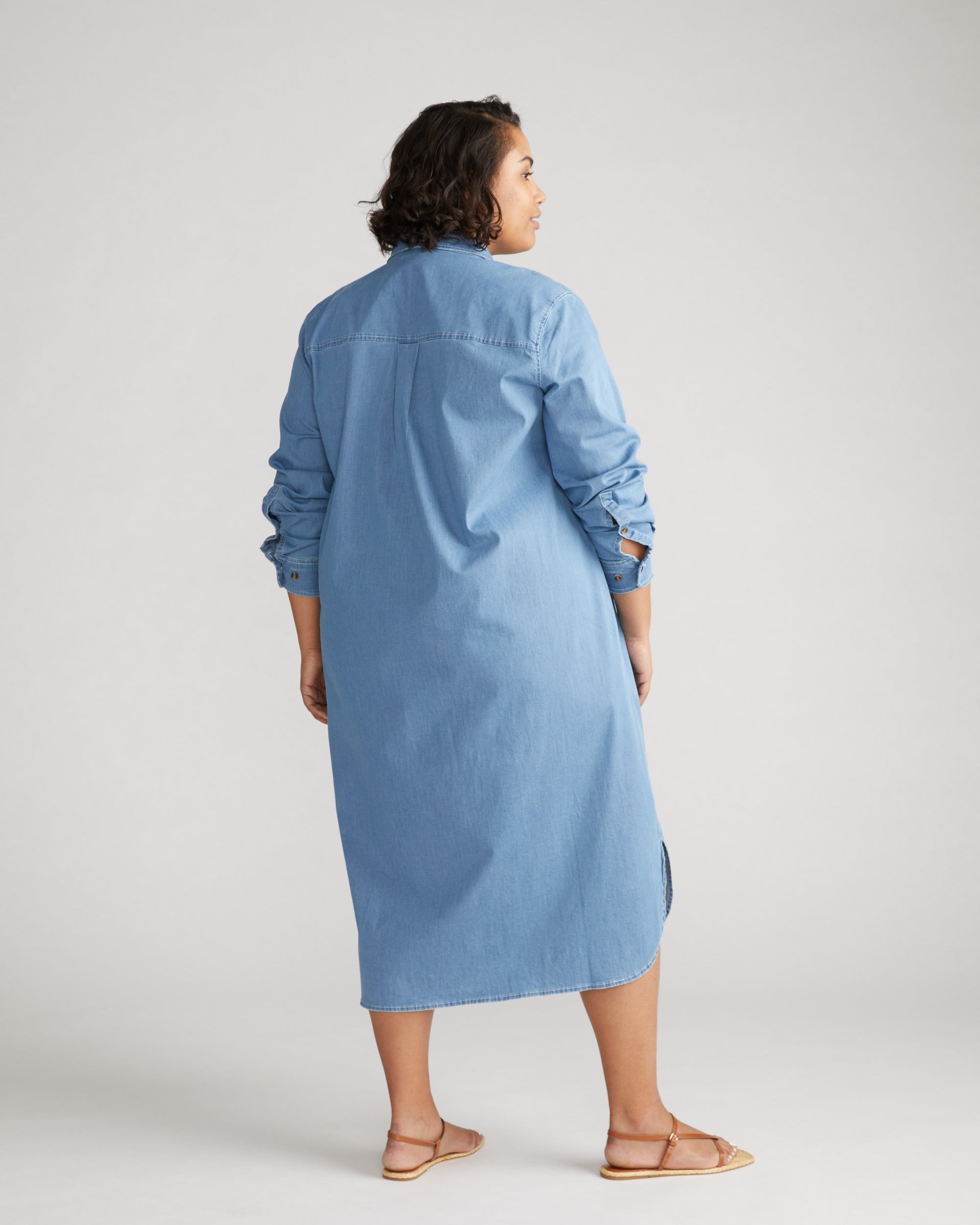 Odeon Stretch Cotton Chambray Shirtdress - Cove Blue