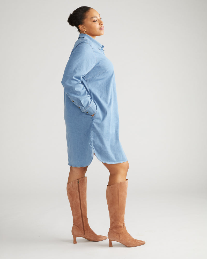 Stretch Cotton Chambray Rubicon Shirtdress - Cove Blue