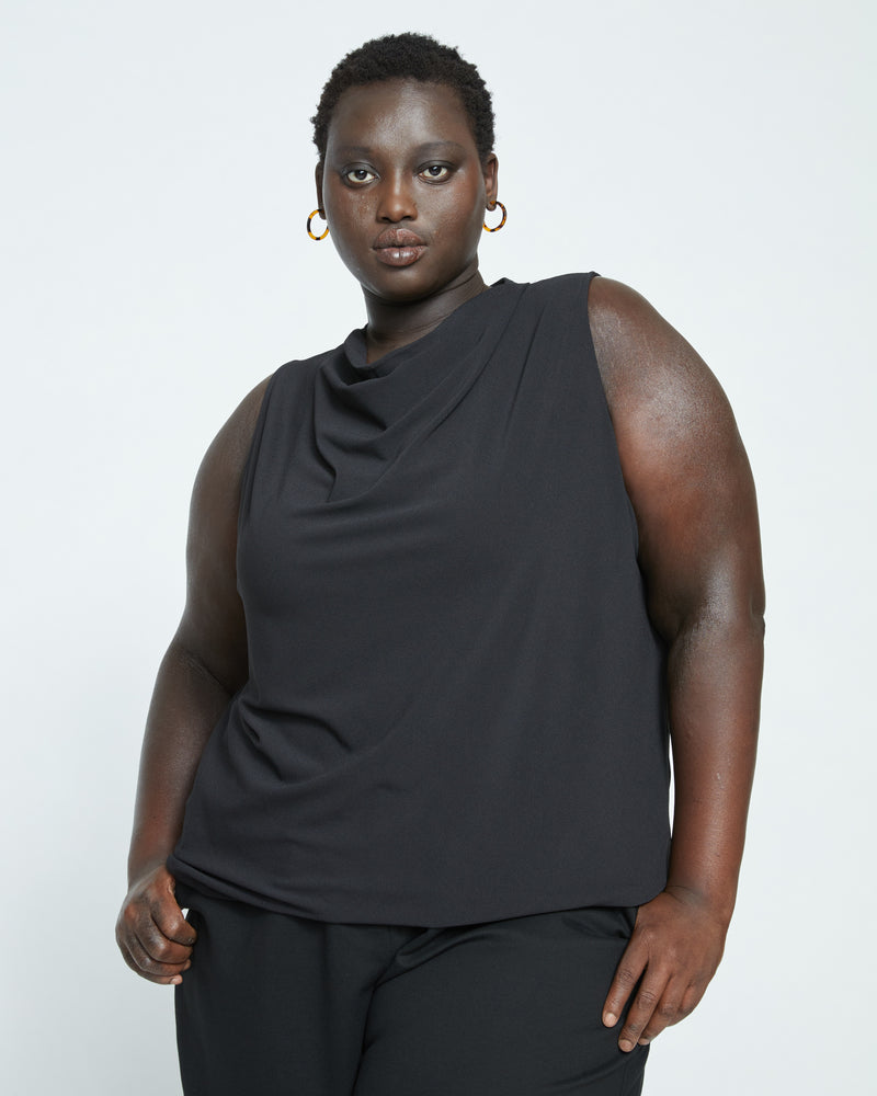 Crepe Jersey Cowl Tank Blouse - Black