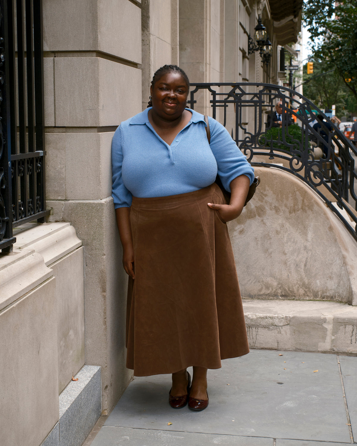 US x Abisola Faux Suede Skirt - Red Coffee