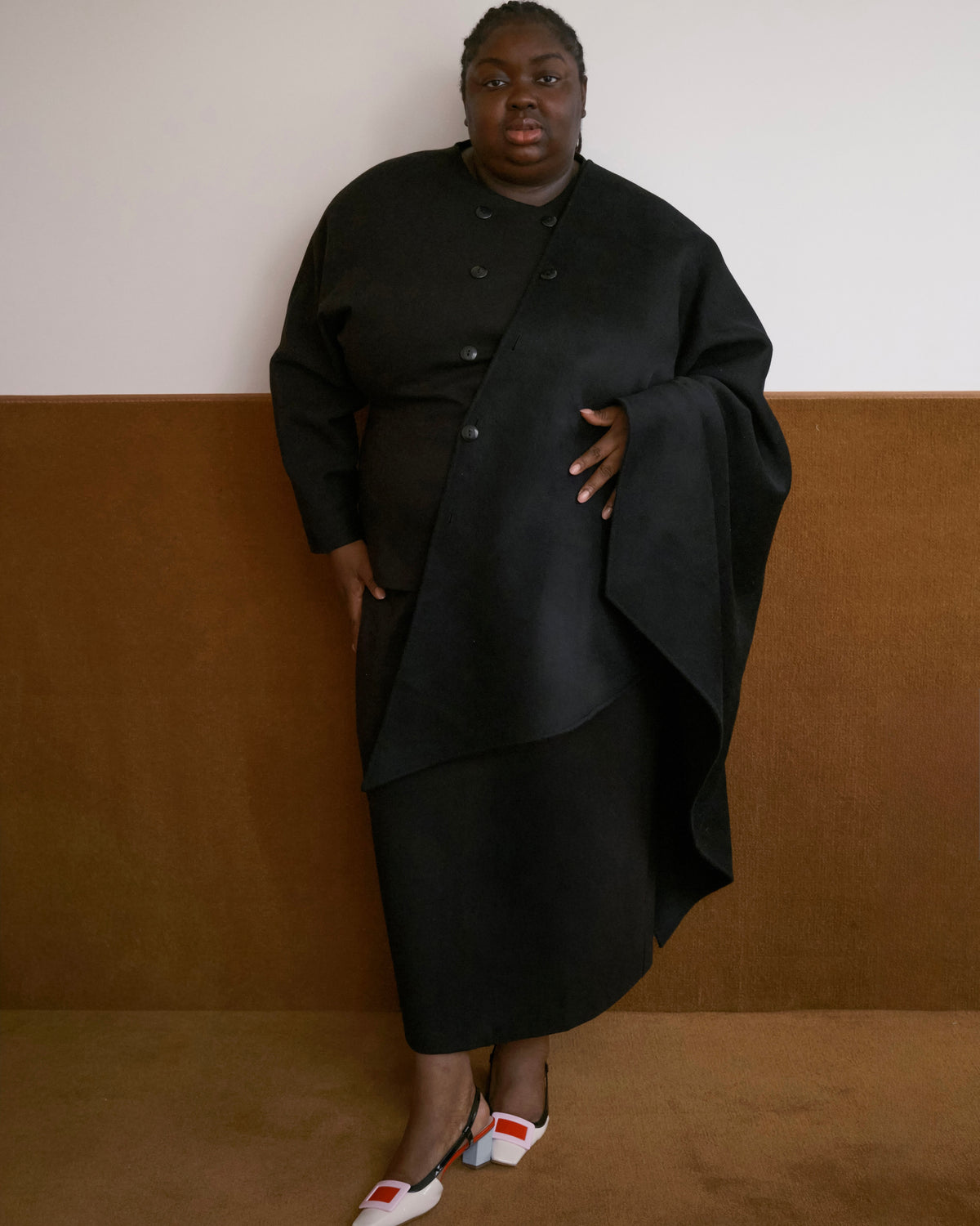 US x Abisola Wool Blend Cape - Black
