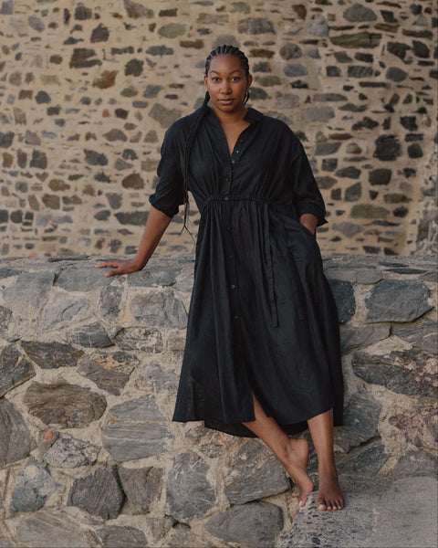 Universal Standard Women's Drawstring Waist Button-Up Linen Blend Shirtdress - Black